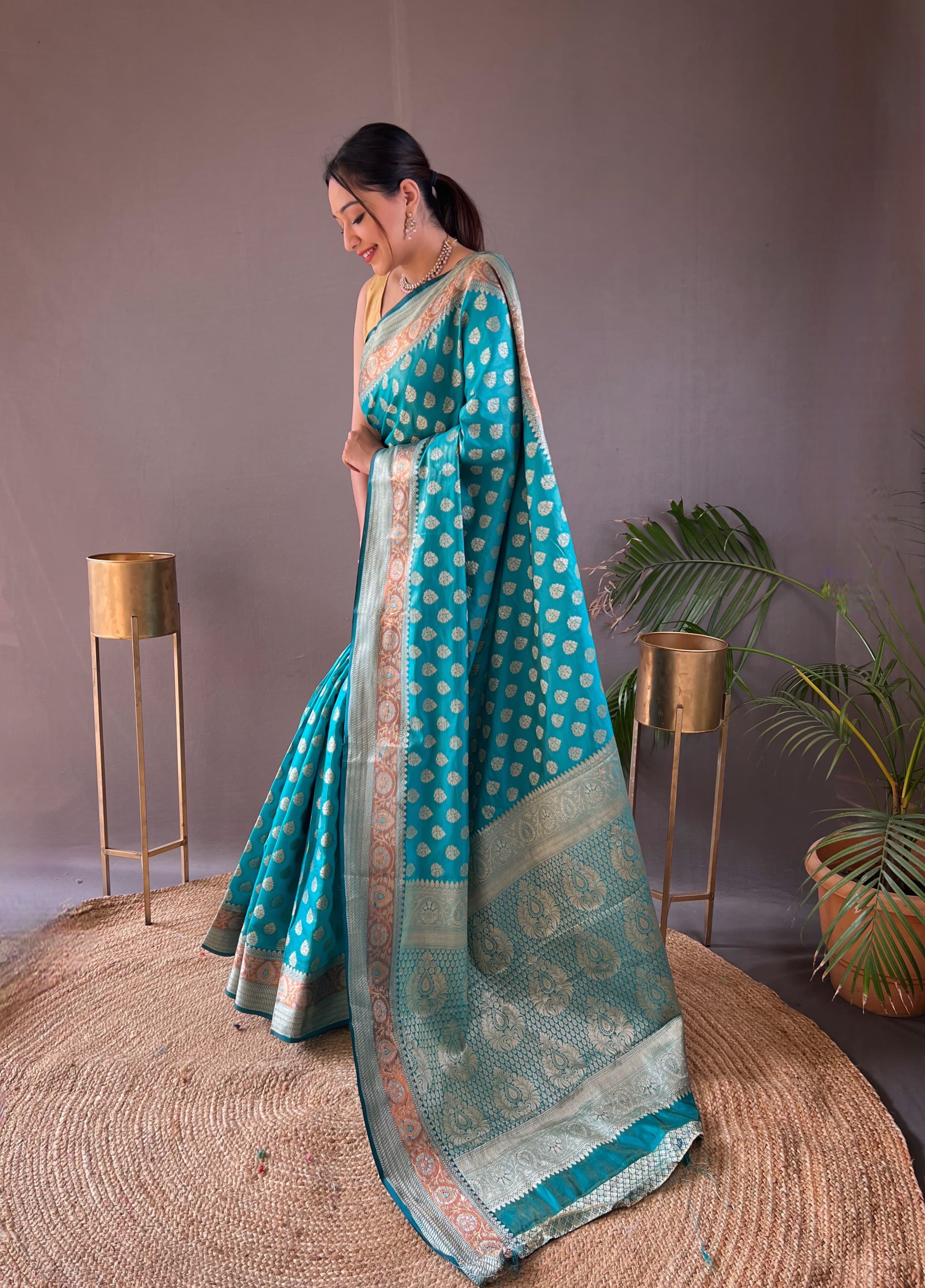 Aqua Blue Color Rosy Soft Silk Saree With Beautiful Border And Rich Pallu