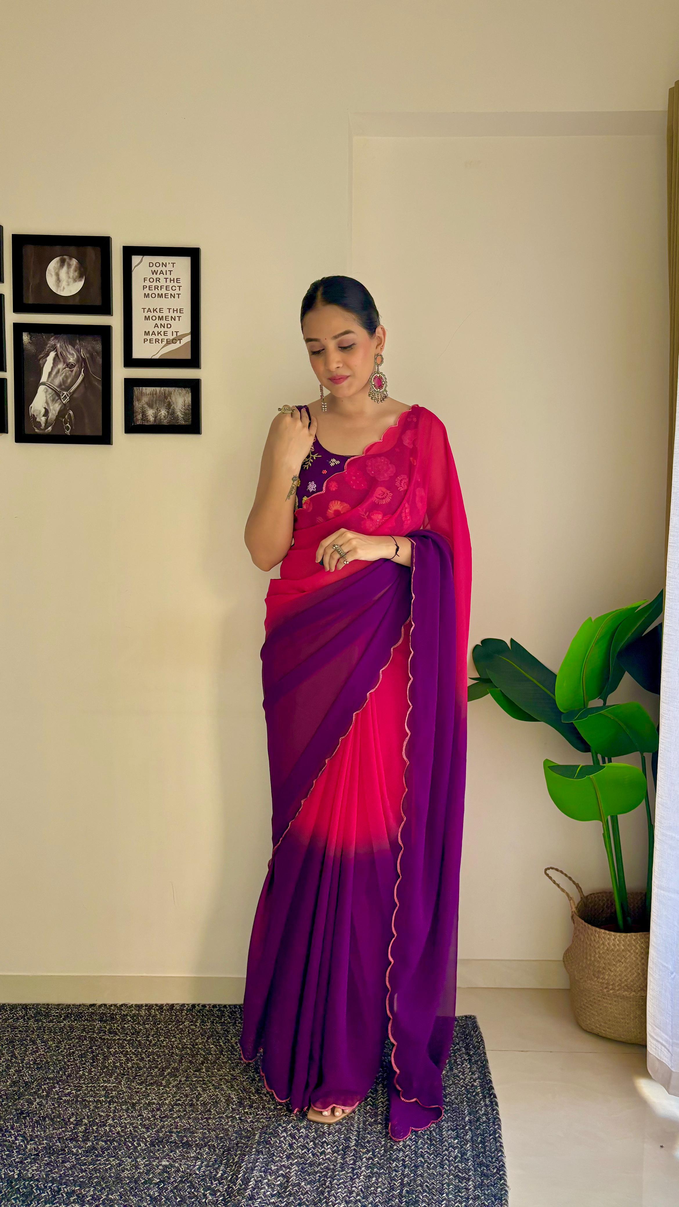 Faux Georgette Saree With Fancy Arco Border