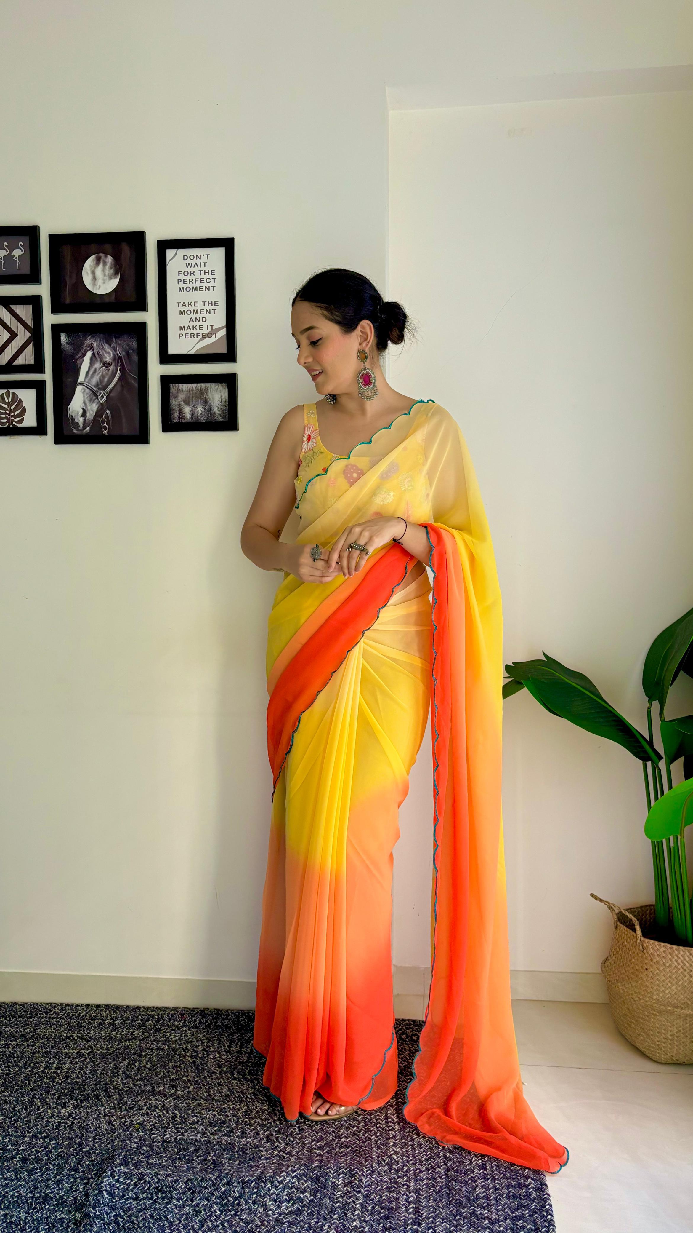 Faux Georgette Saree With Fancy Arco Border