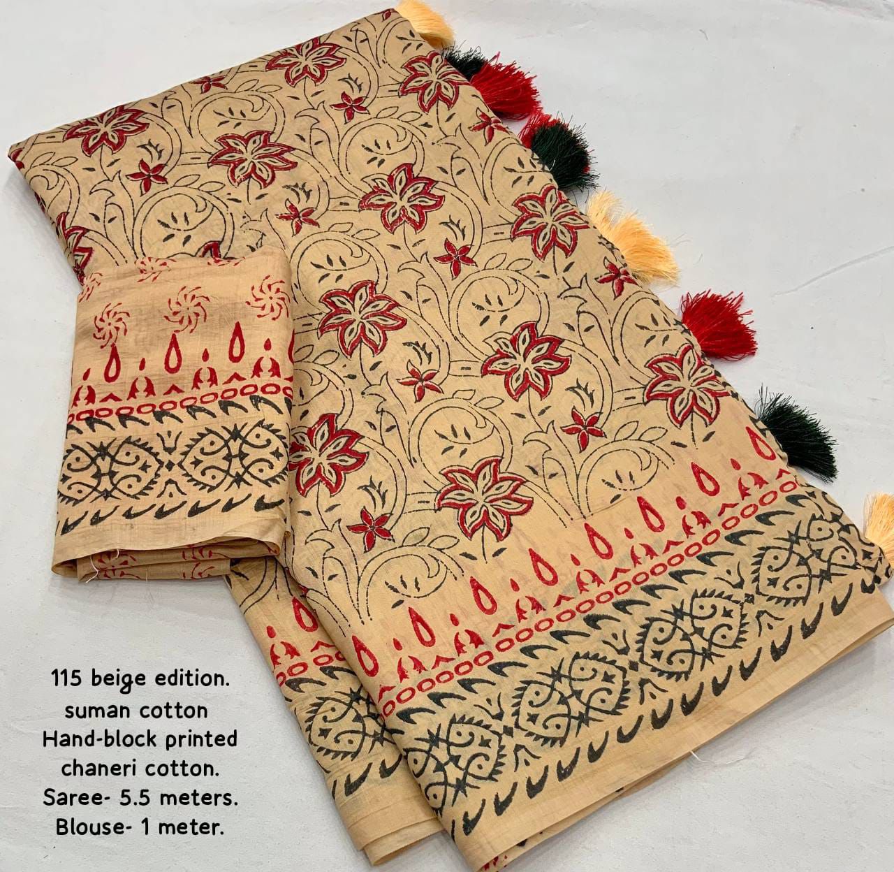 Pure Chanderi Cotton Saree With Handblock Printed Design-2