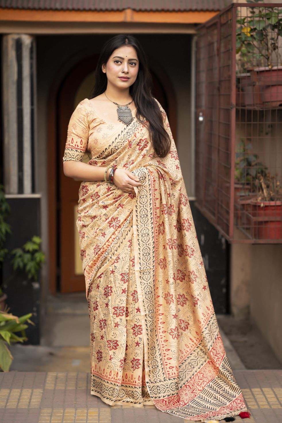 Pure Chanderi Cotton Saree With Handblock Printed Design-2