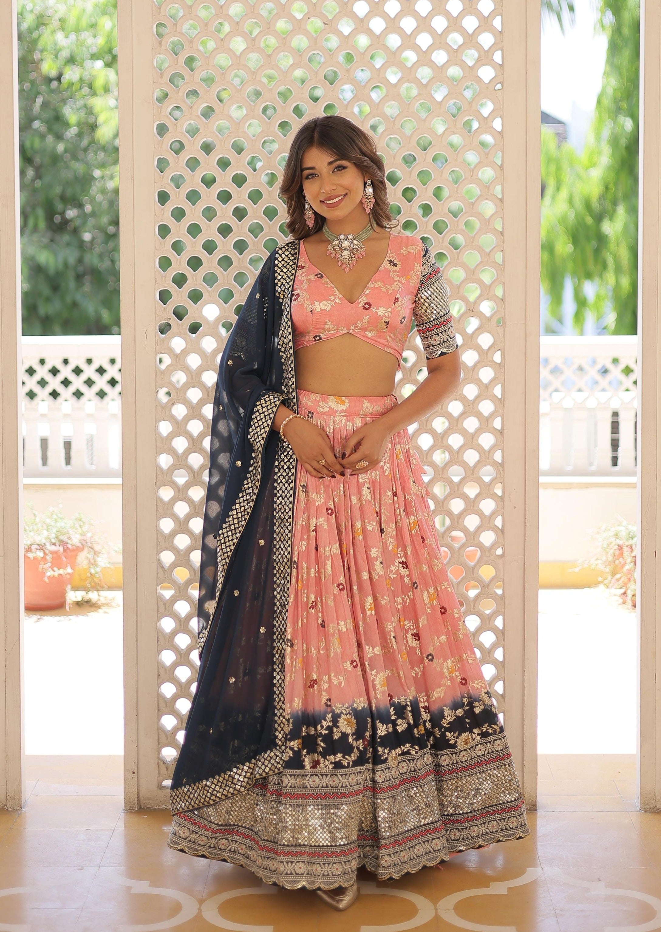 Light Pink Color Viscose Jacquard Lehenga Choli