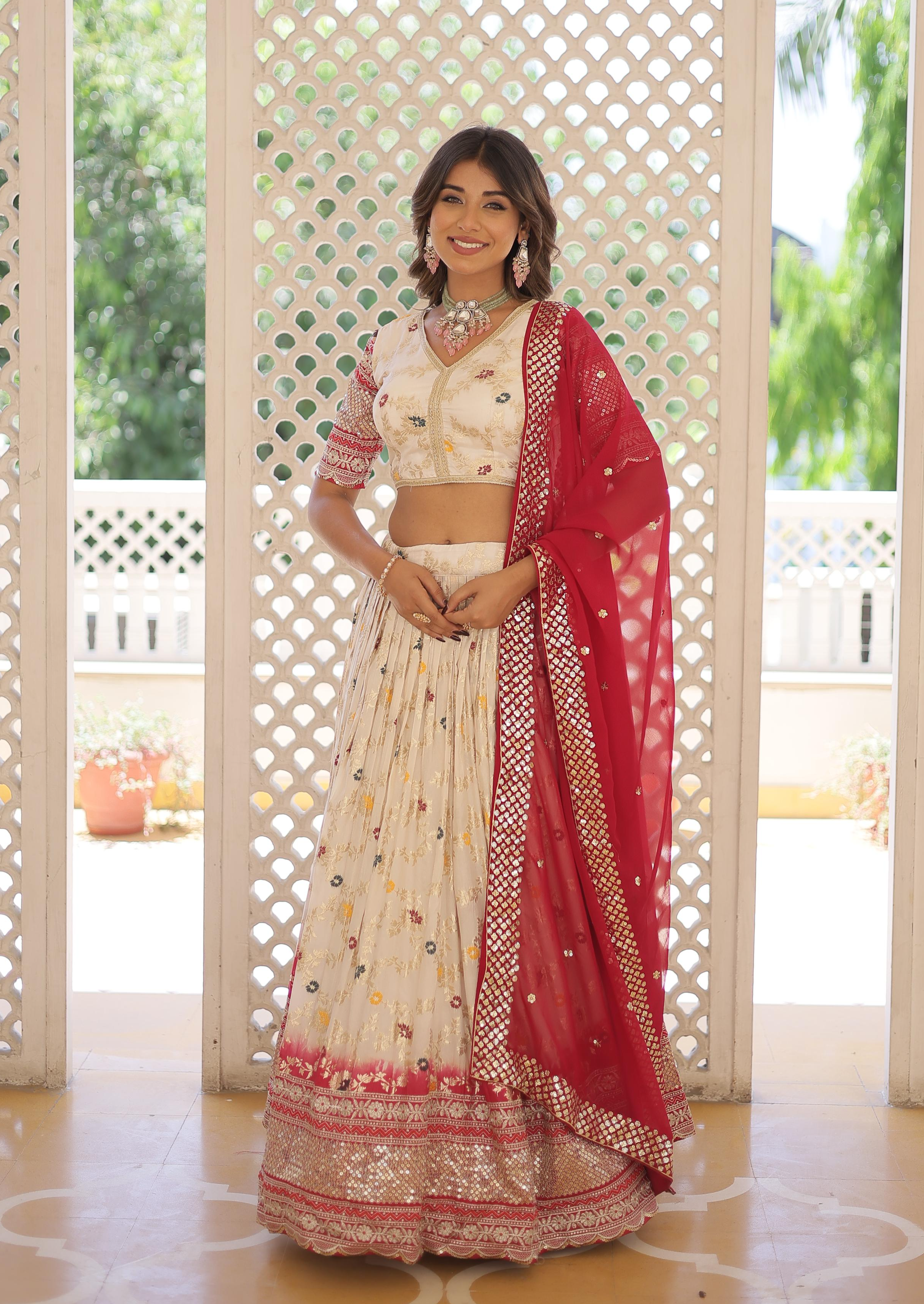 Off White Color Viscose Jacquard Lehenga Choli