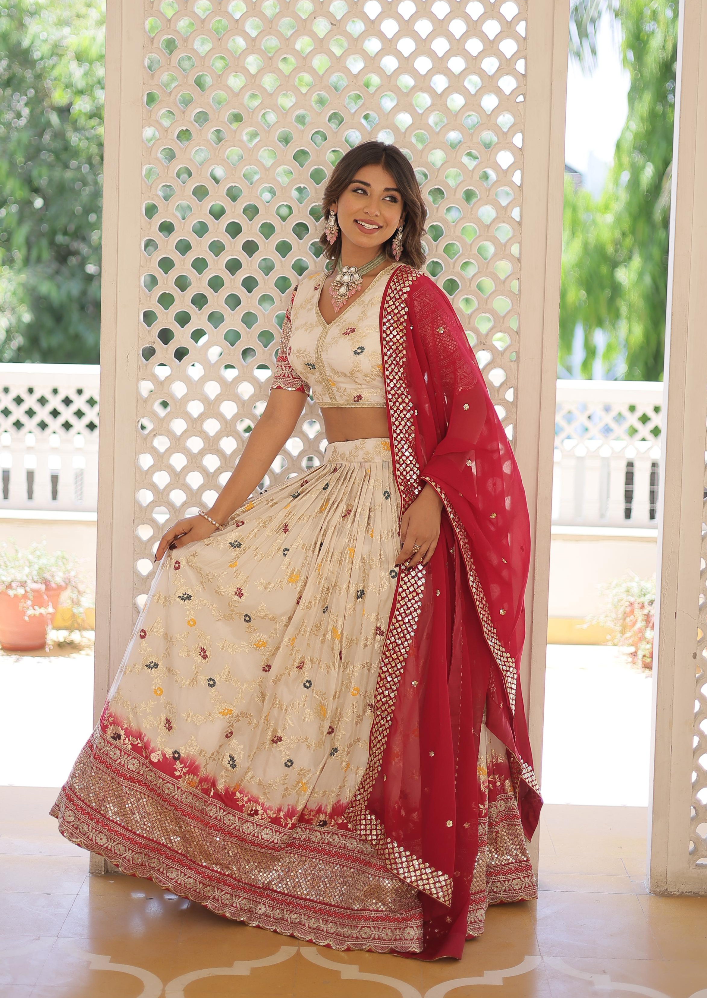 Off White Color Viscose Jacquard Lehenga Choli