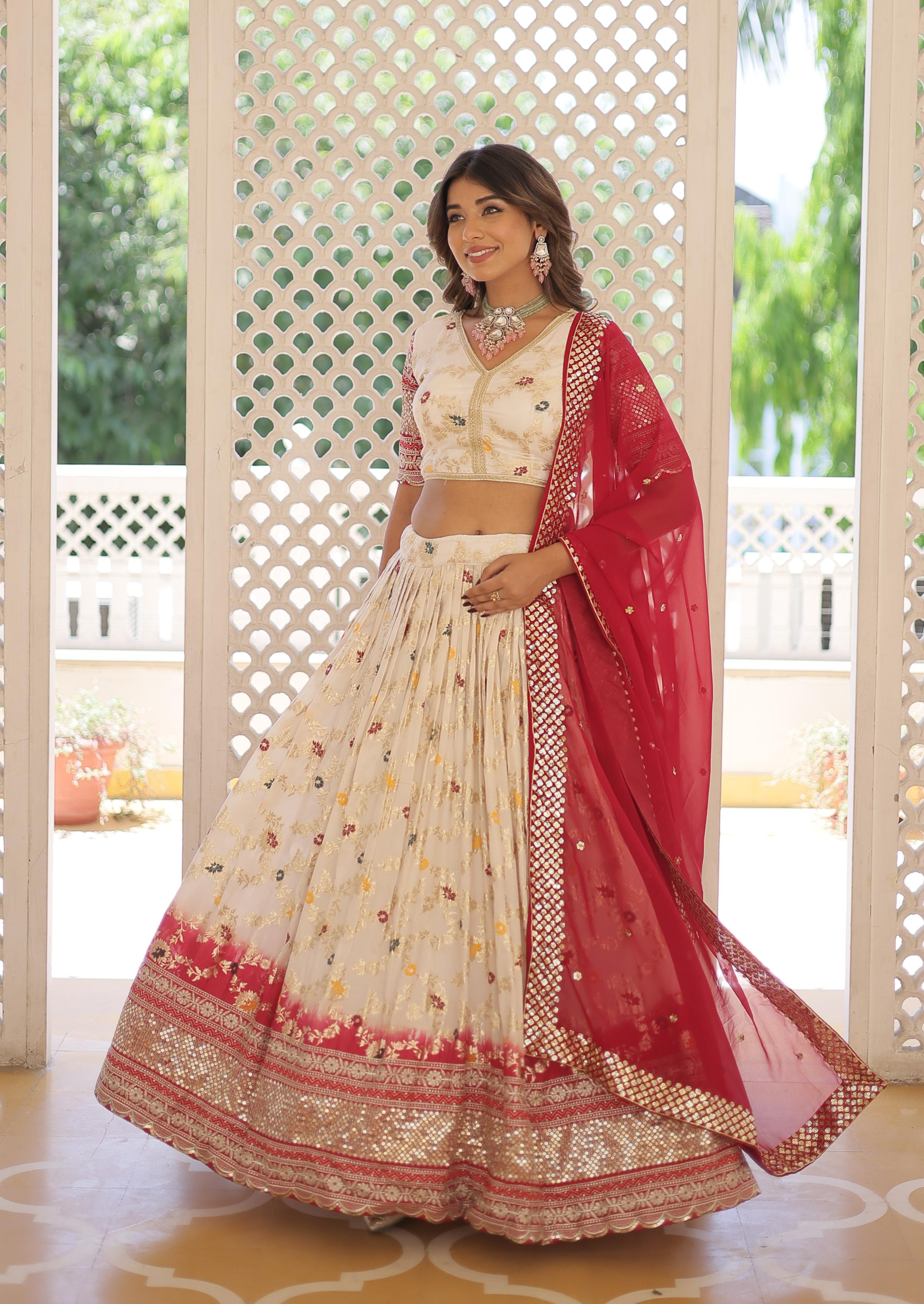 Off White Color Viscose Jacquard Lehenga Choli