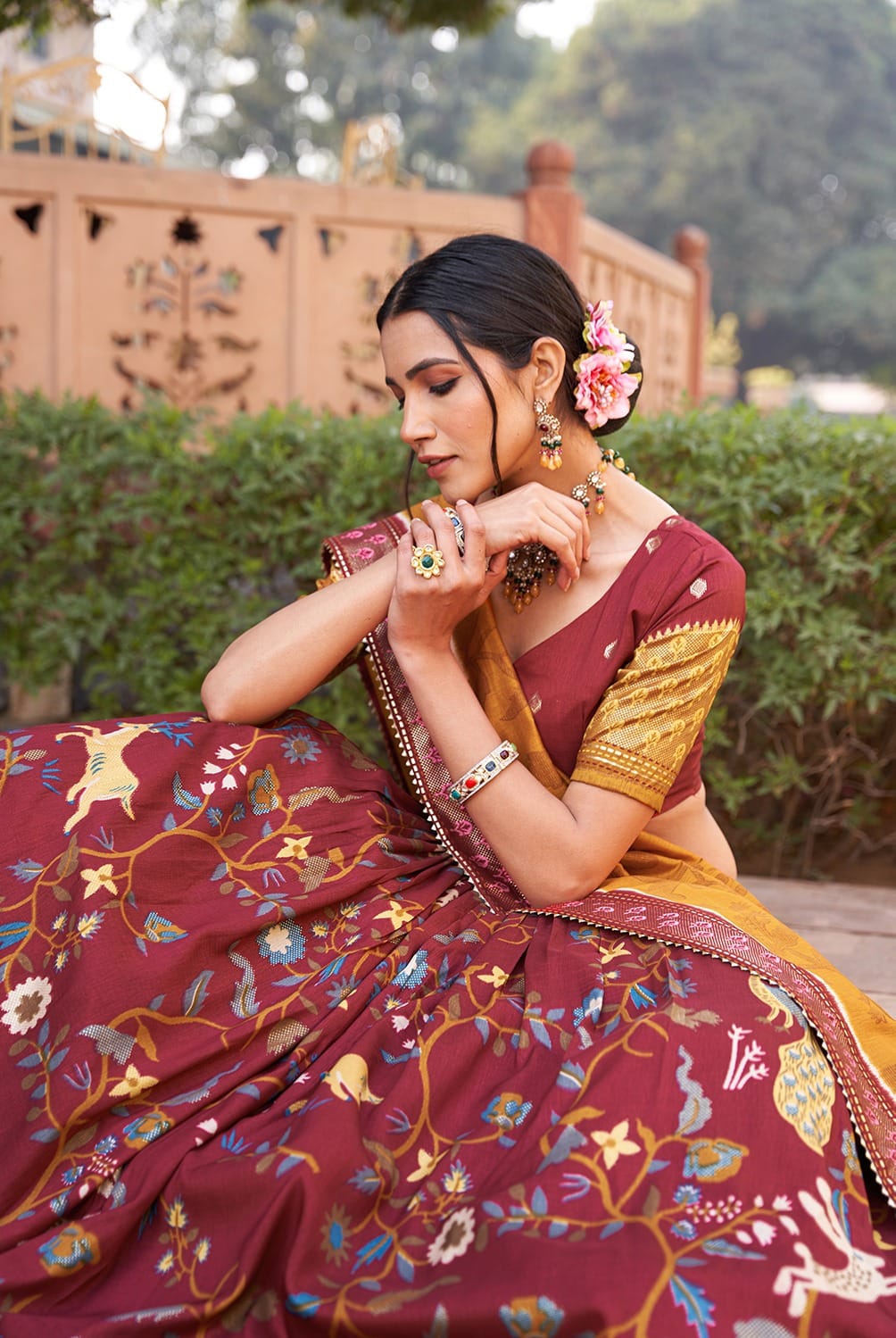 Maroon Color Dola Silk Elegance Printed Lehenga Choli Set with Foil and  Minakari Work