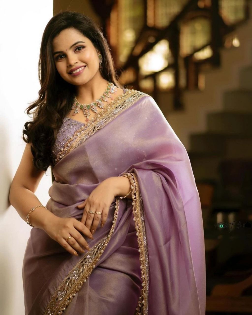 Tissue Silk Beautiful Sequance Saree With  Embroidery Work and  Pearl Lace Border