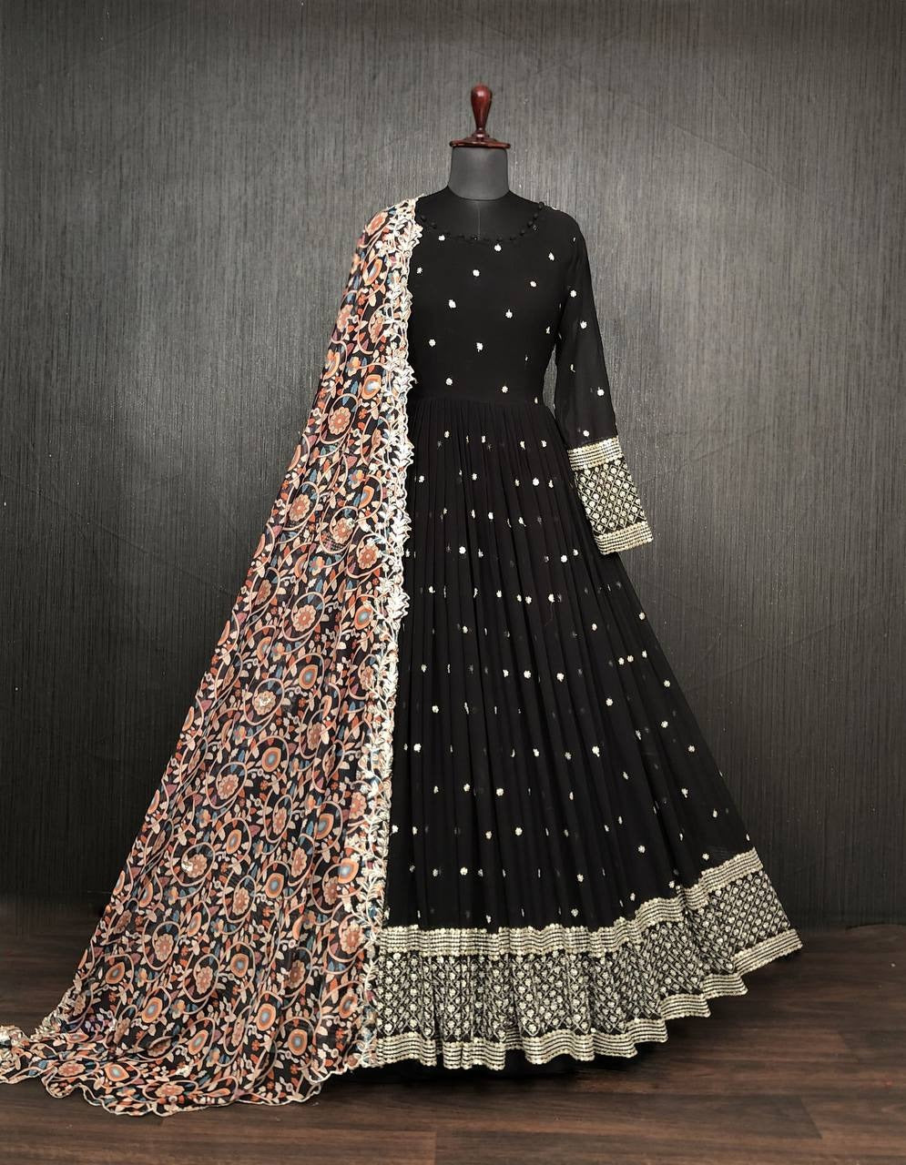Black Color Premium Luxury Gown With Zari-Thread & Sequins Embroidery Work
