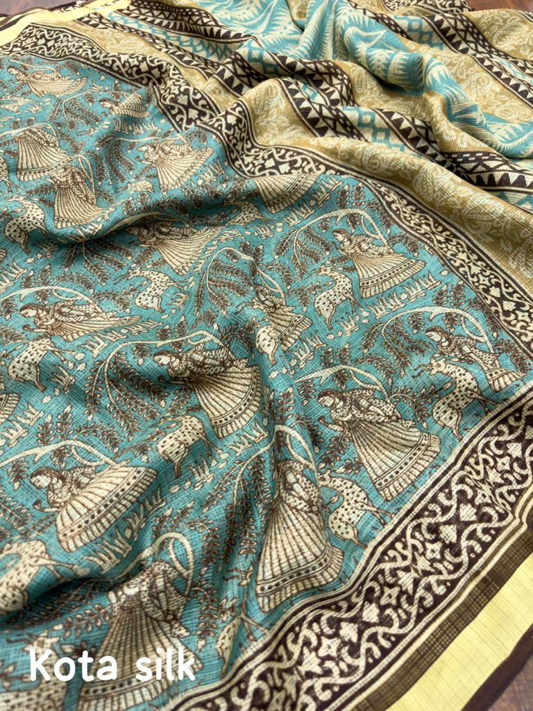 Soft Kota Silk Printed Saree with Weaving Pattu Border