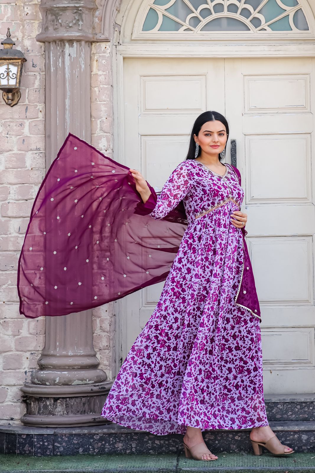 Lavender Color Pakistani Style Gown With Dupatta