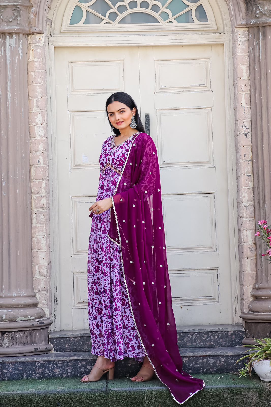 Lavender Color Pakistani Style Gown With Dupatta