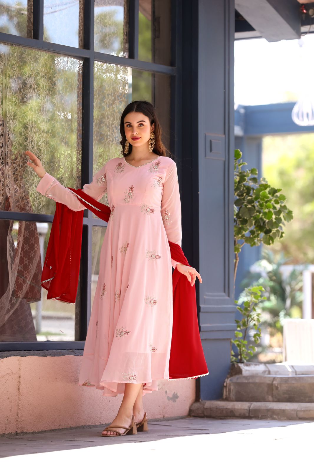 Pink Color Pakistani Style Gown With Dupatta