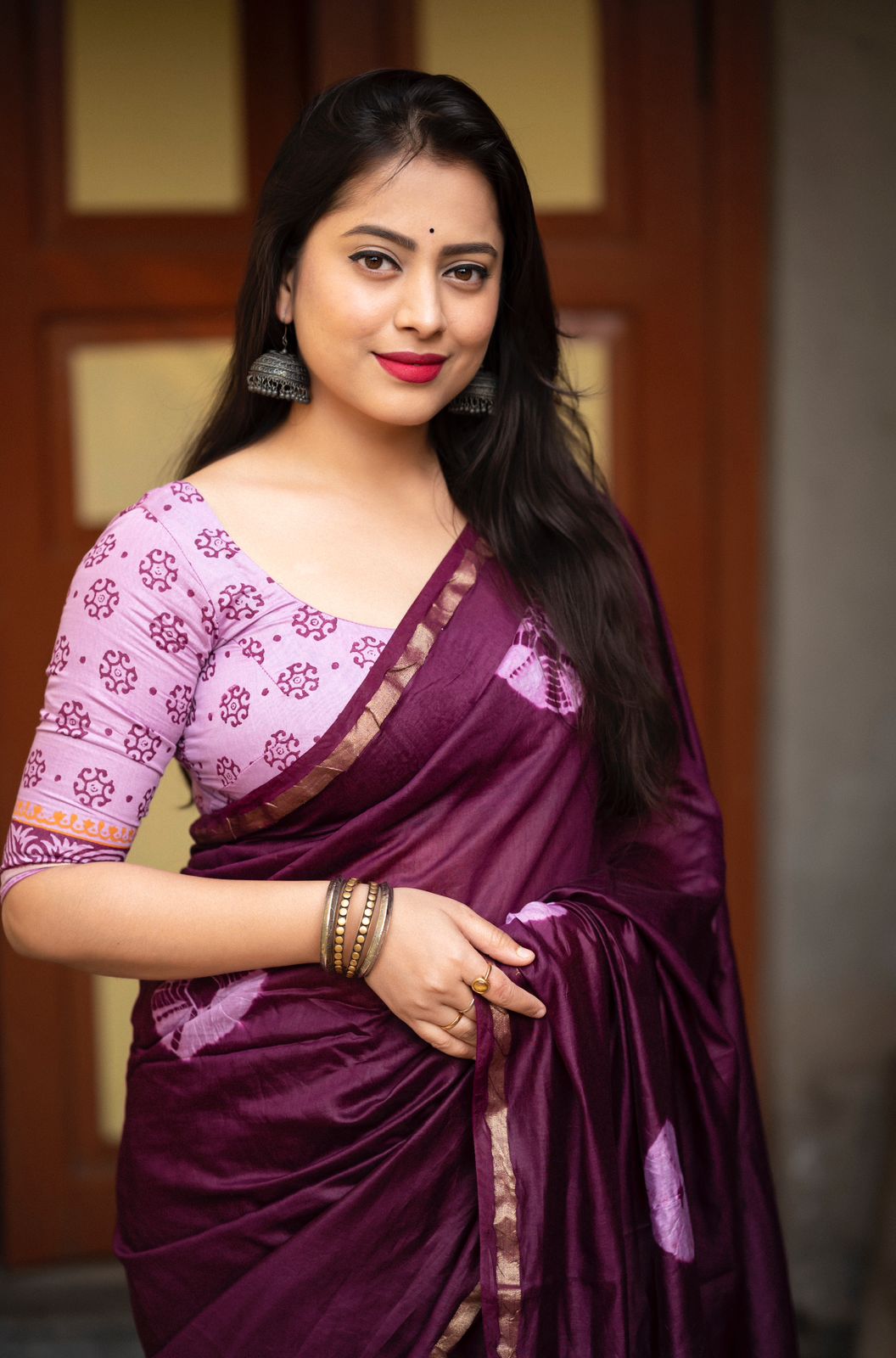 Dark Purple Color Soft Pure Chanderi Cotton Saree With Block Printed Shibori Butta and Block Print Pallu