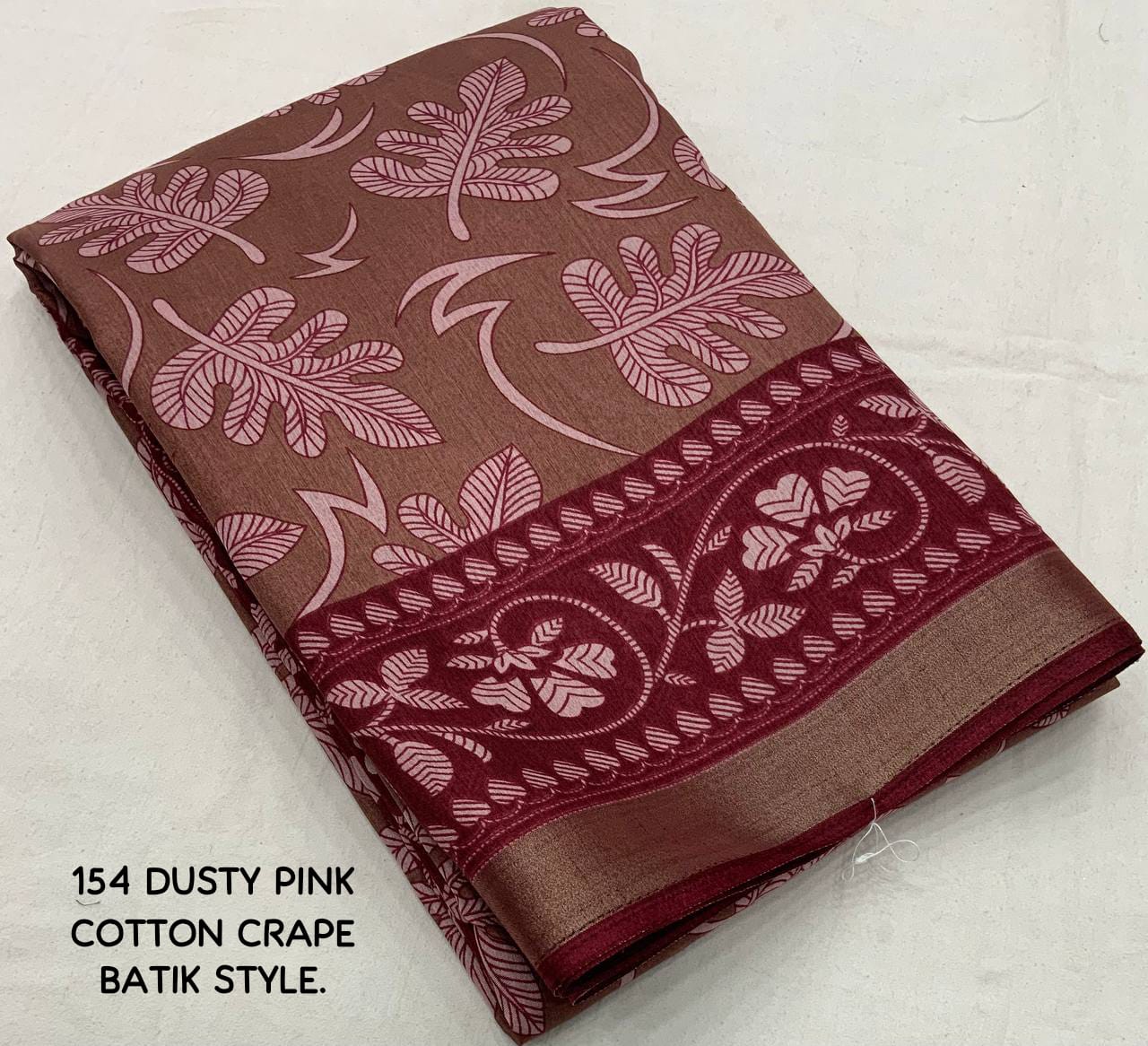 Dusty Pink Soft Cotton Crepe Saree With Saree Pattu Border