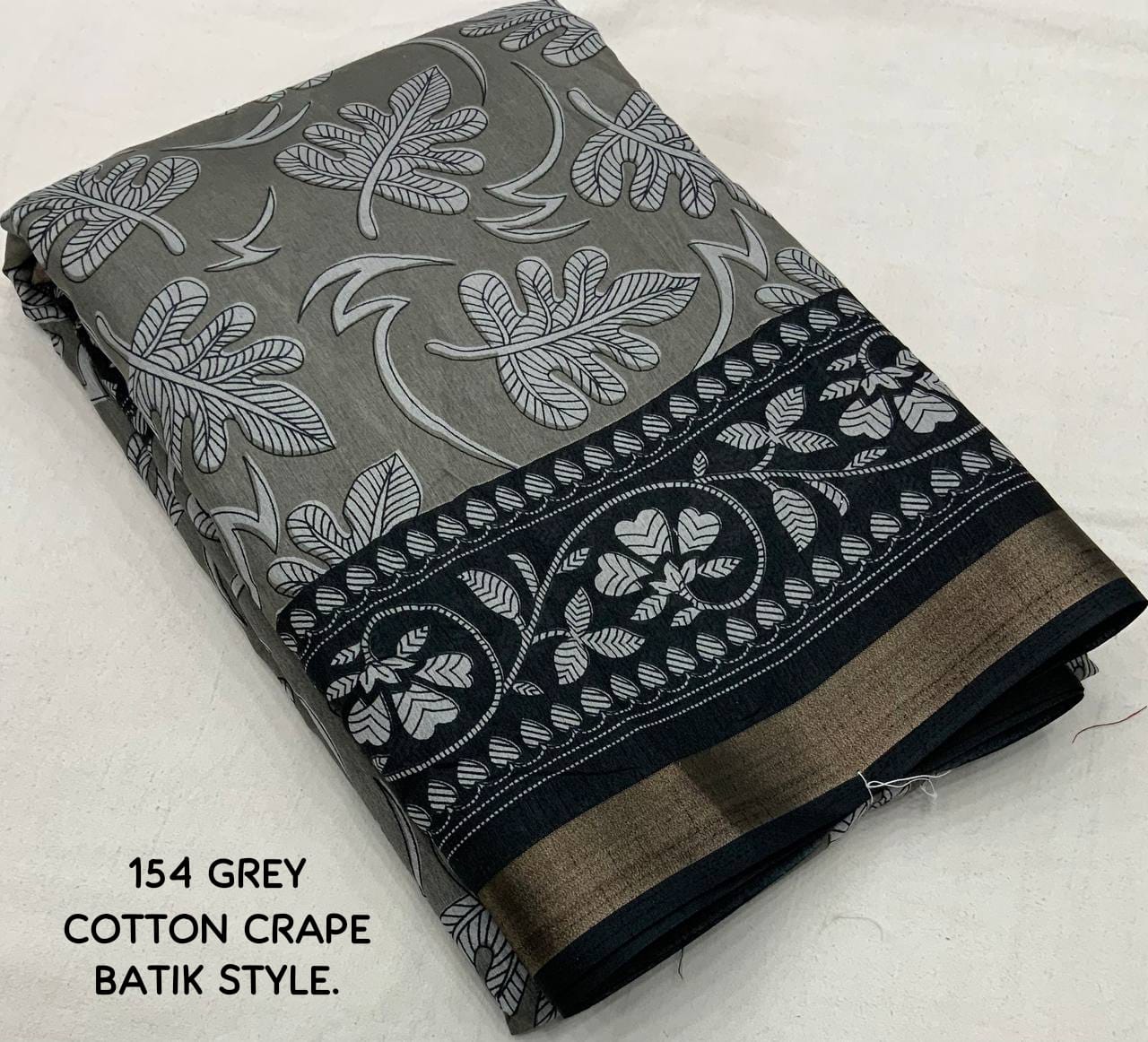 Grey Color Soft Cotton Crepe Saree With Saree Pattu Border