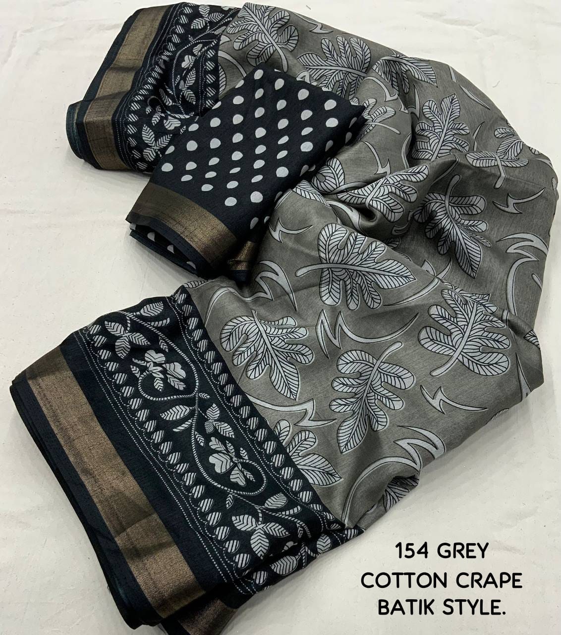 Grey Color Soft Cotton Crepe Saree With Saree Pattu Border