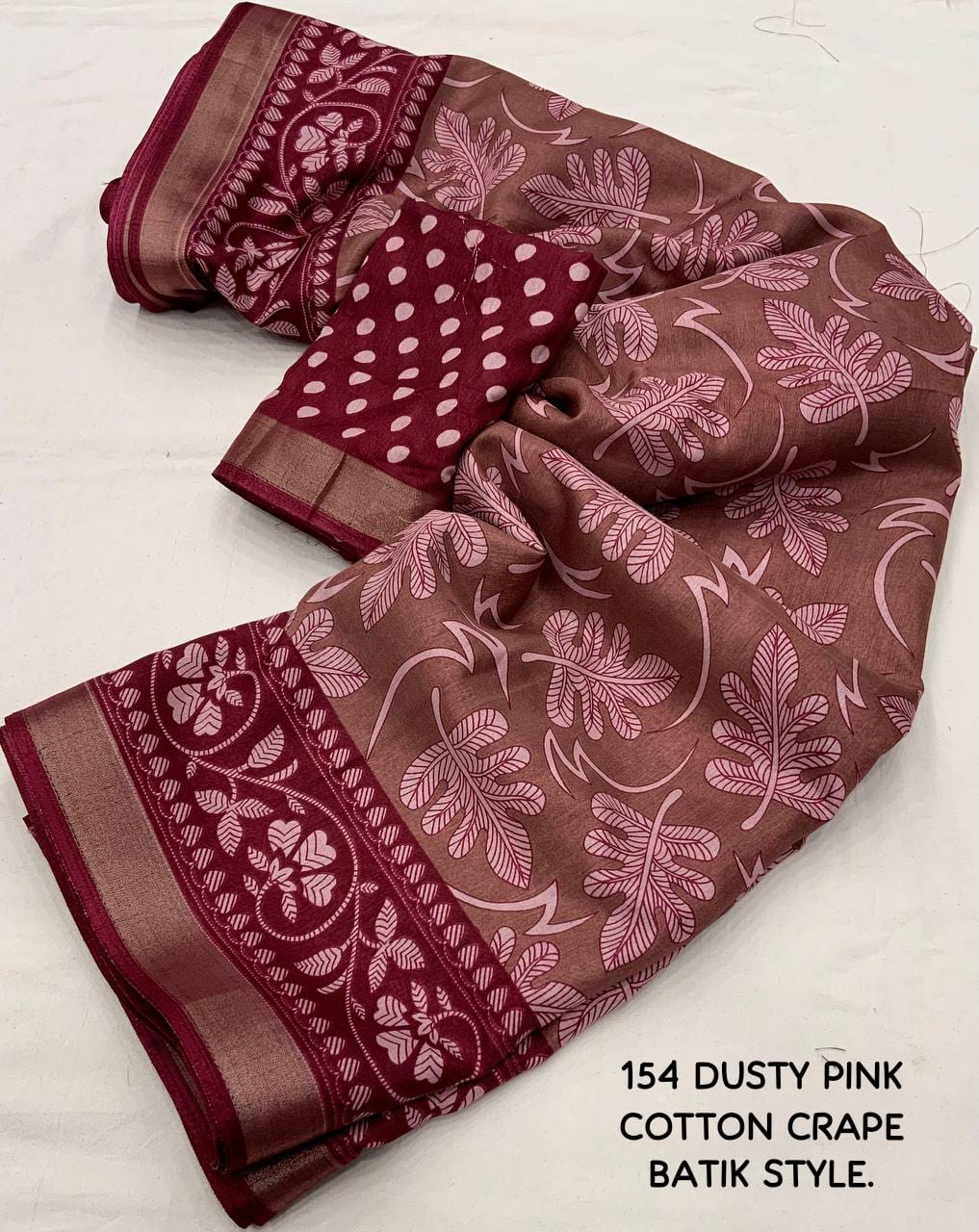 Dusty Pink Soft Cotton Crepe Saree With Saree Pattu Border