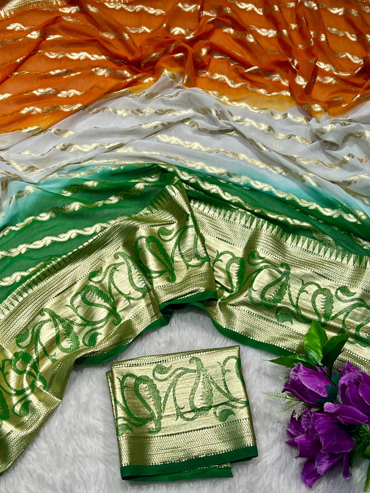 Tiranga Pattern Pure Viscose Georgette Jacquard  Saree With Butta and Daman Border