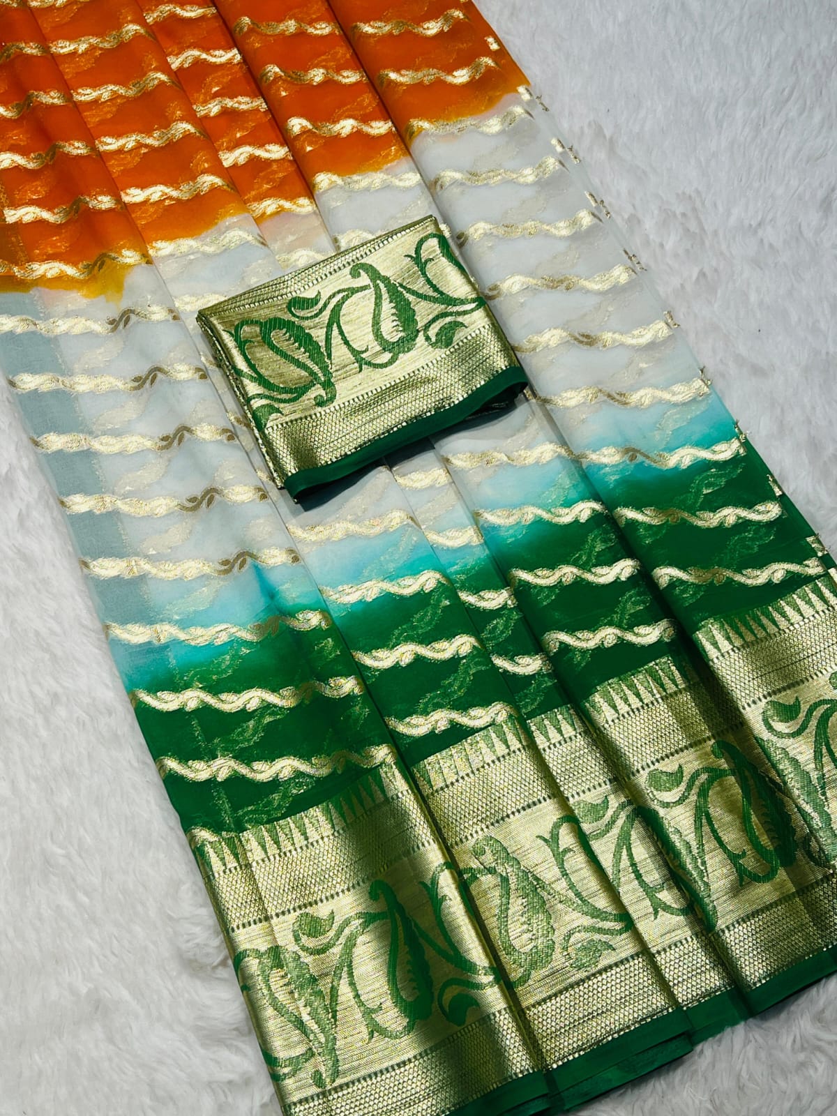 Tiranga Pattern Pure Viscose Georgette Jacquard  Saree With Butta and Daman Border