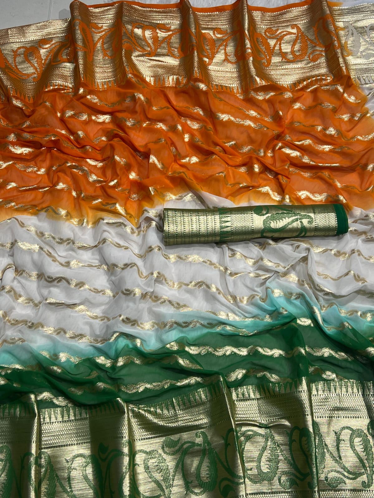 Tiranga Pattern Pure Viscose Georgette Jacquard  Saree With Butta and Daman Border