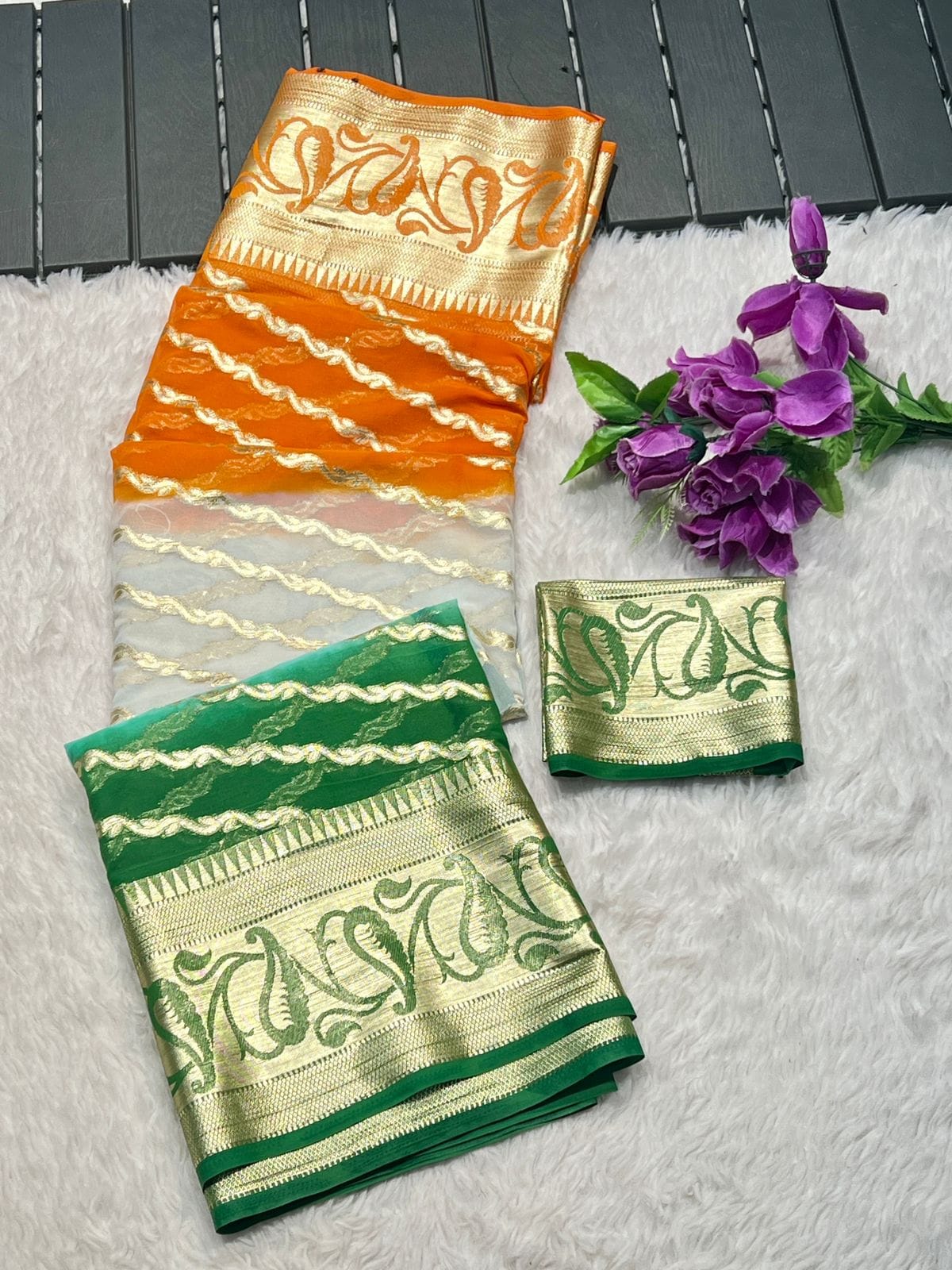 Tiranga Pattern Pure Viscose Georgette Jacquard  Saree With Butta and Daman Border