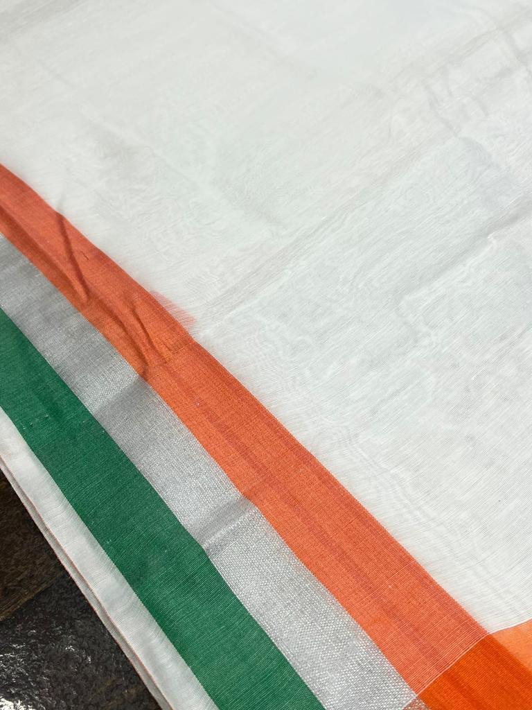 Pure Cotton Tricolor India Flag Design Saree