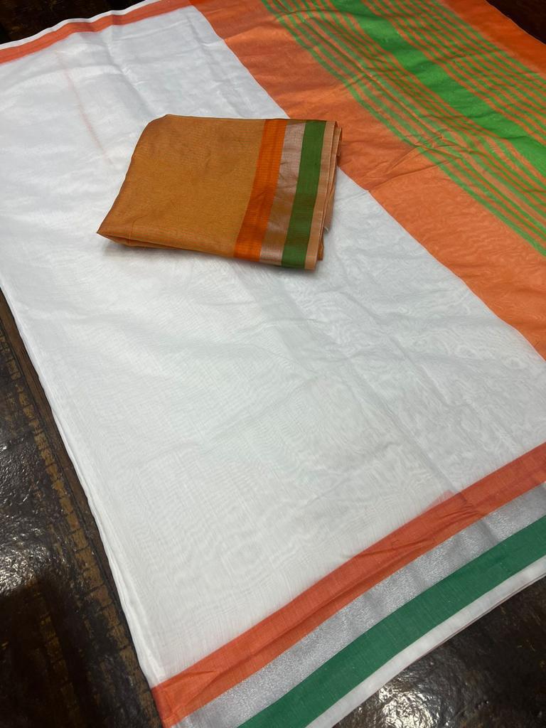 Pure Cotton Tricolor India Flag Design Saree