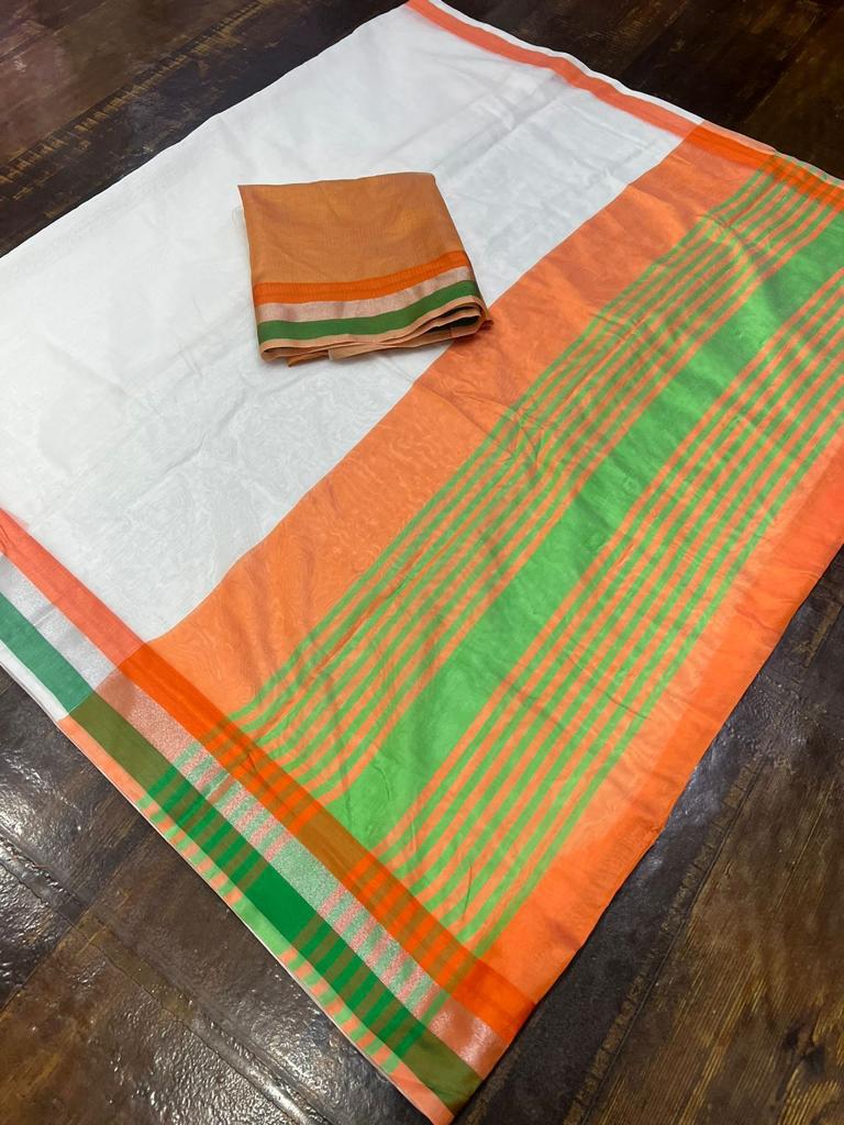 Pure Cotton Tricolor India Flag Design Saree