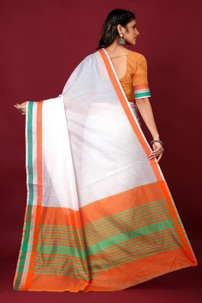 Pure Cotton Tricolor India Flag Design Saree