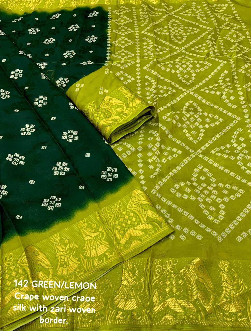 Green Color Soft Crepe Bandhani Saree