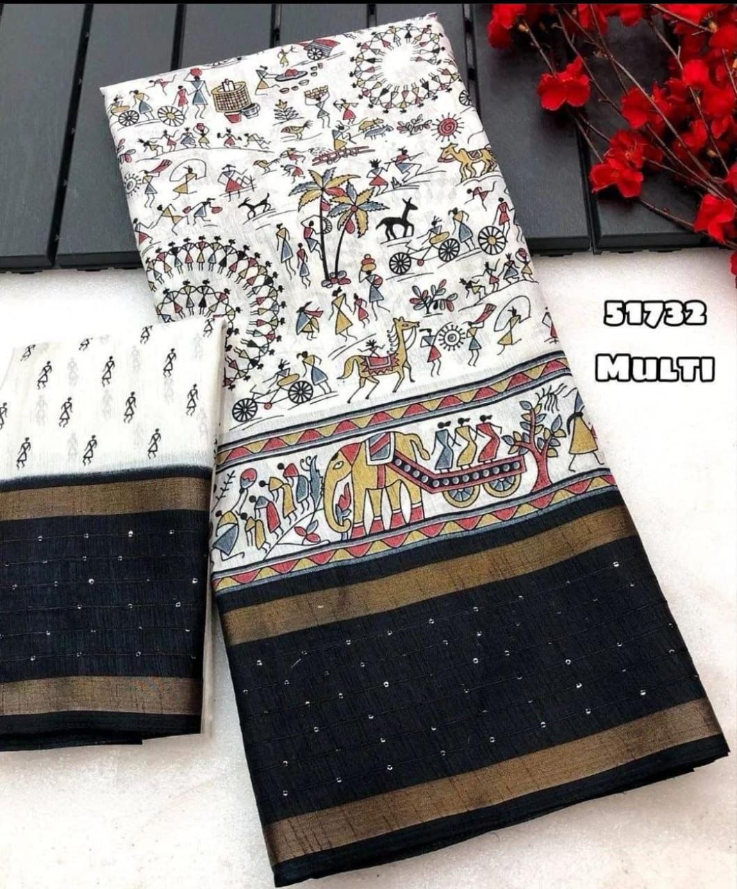 Soft Cotton Kalamkari Print Saree With Sequince Zari Border Pallu