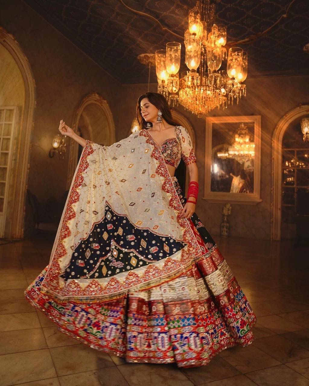 Black-Cream Color Heavy Silk Digital Printed Lehenga Choli With Dupatta