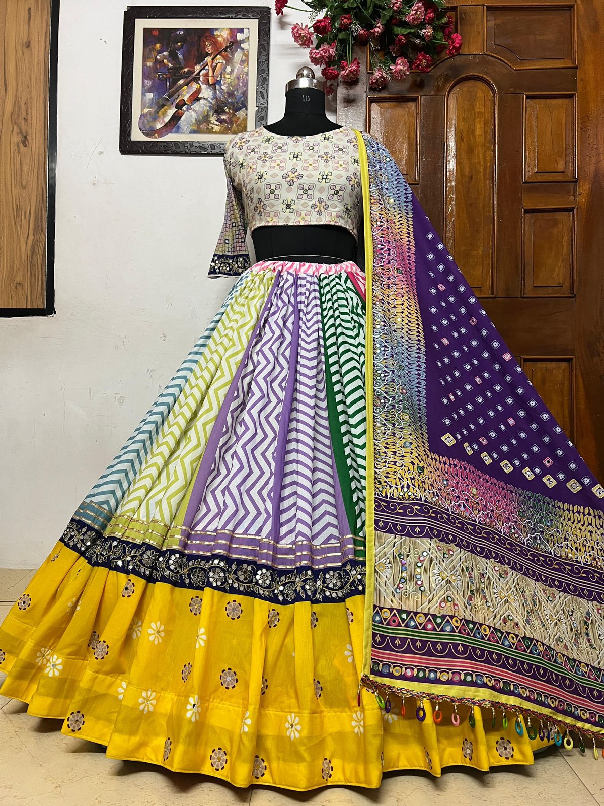 Multi Color Muslin Cotton With Digital Print Lehenga Choli Set