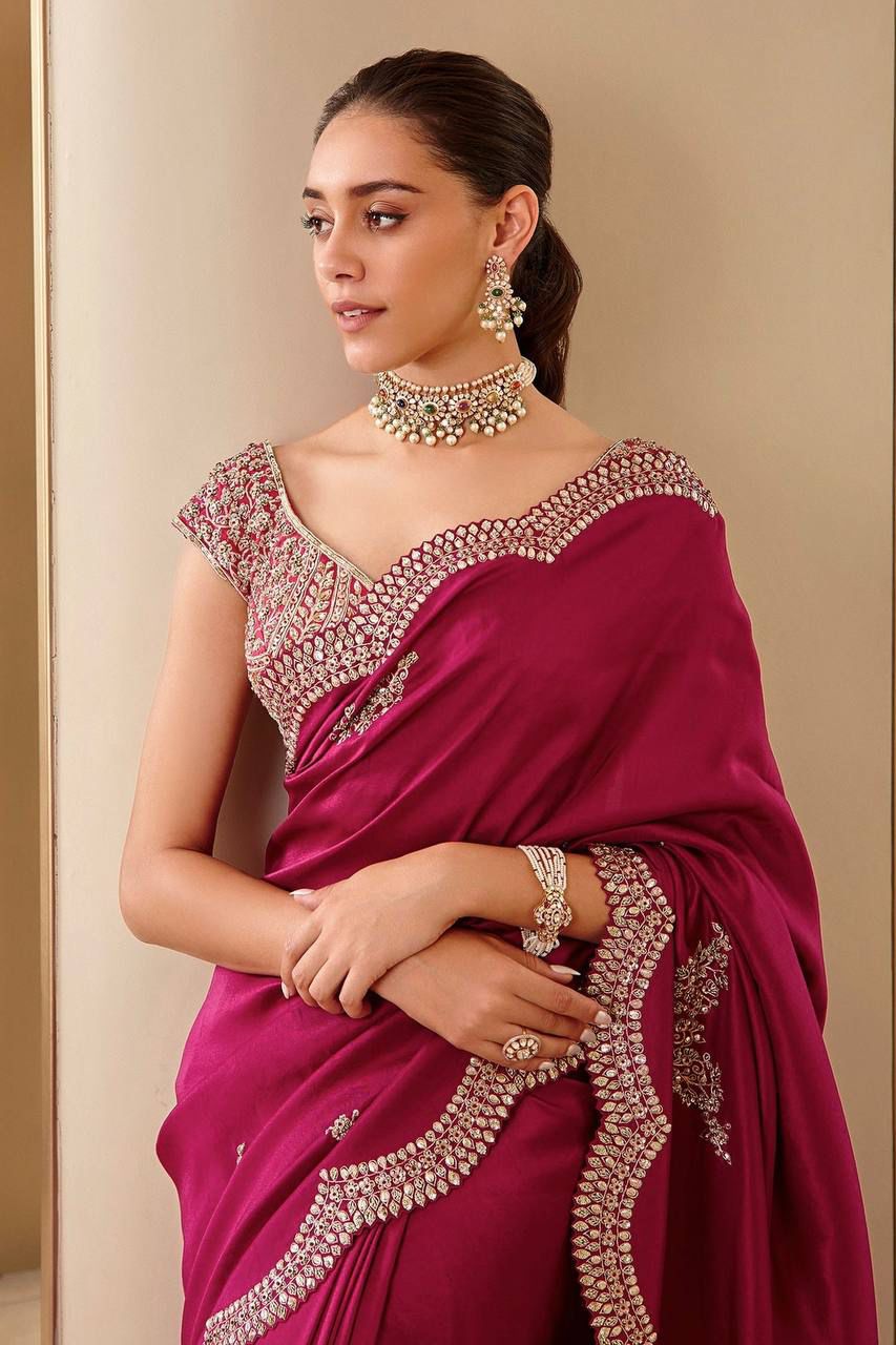 Soft Vichitra Silk With Fancy Thread Work With Sequins Work With Coding