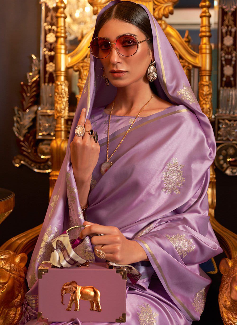 Wedding Special Lavender Color Satin Silk Saree