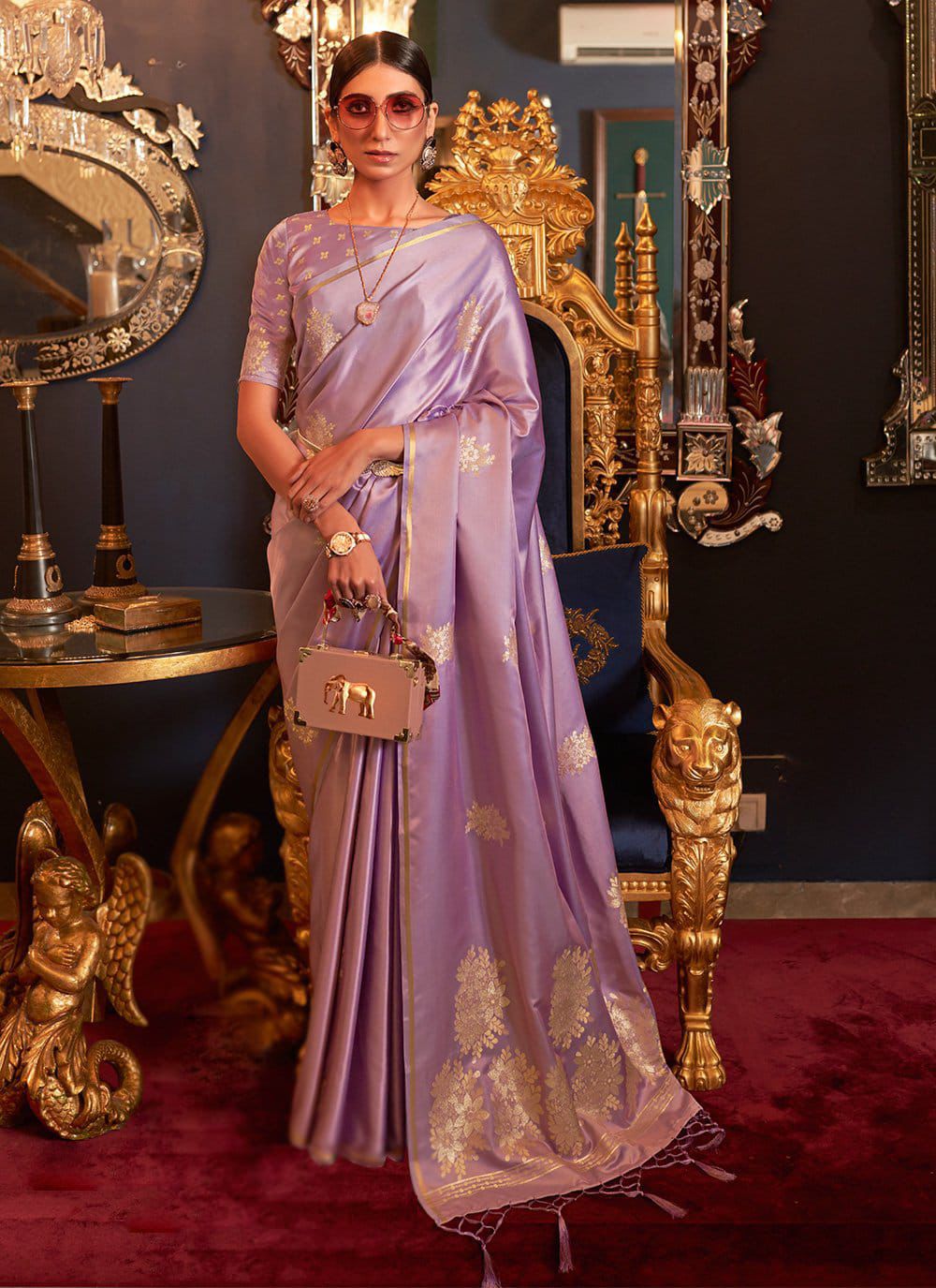 Wedding Special Lavender Color Satin Silk Saree