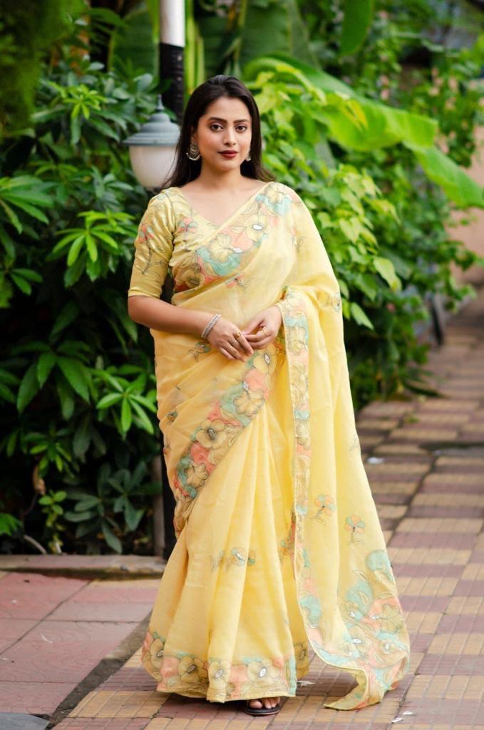 Akruti Linen emboridary Saree With Beautifull Pencil Stich Emboridary