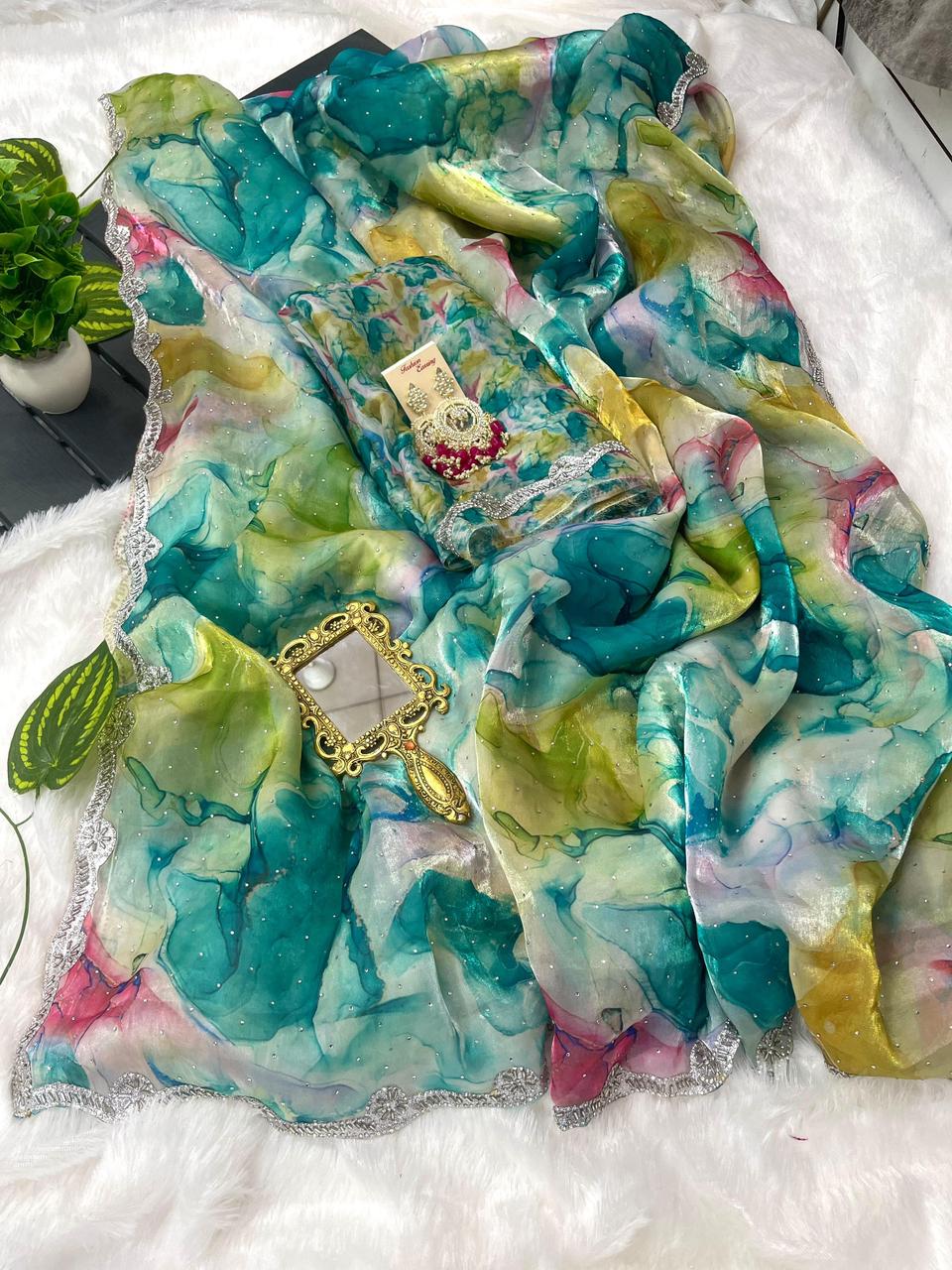 Pure Soft Jimmy Choo Silk Saree With Beautiful Prism Prints