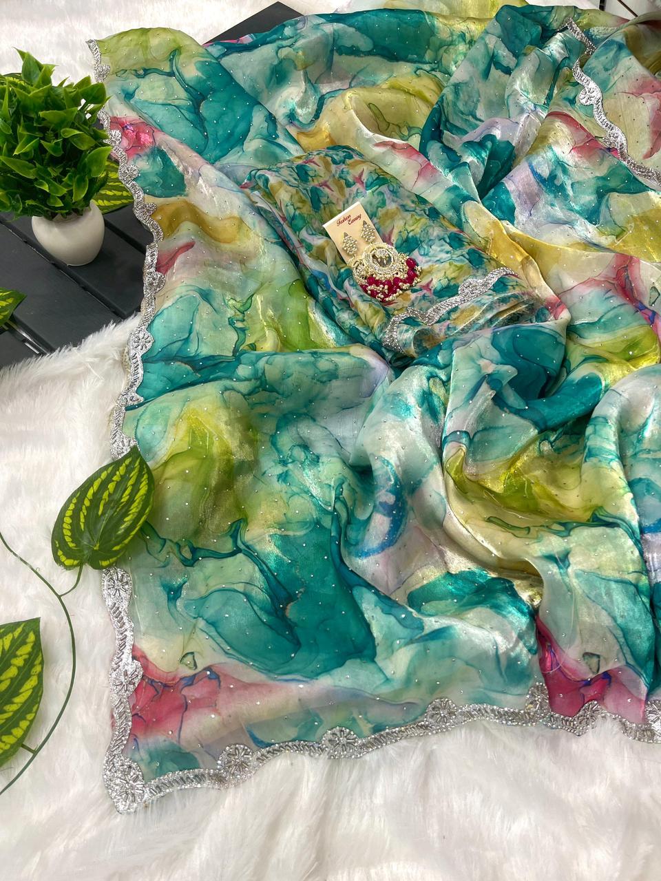 Pure Soft Jimmy Choo Silk Saree With Beautiful Prism Prints