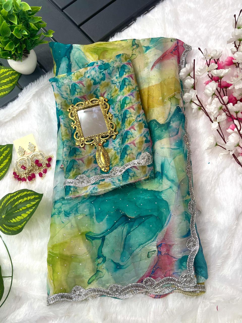 Pure Soft Jimmy Choo Silk Saree With Beautiful Prism Prints