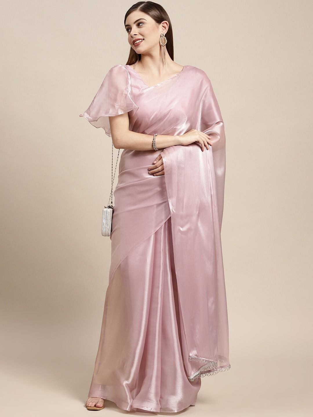 Pink Color Jimi Silk Saree With Pallu Lace Border