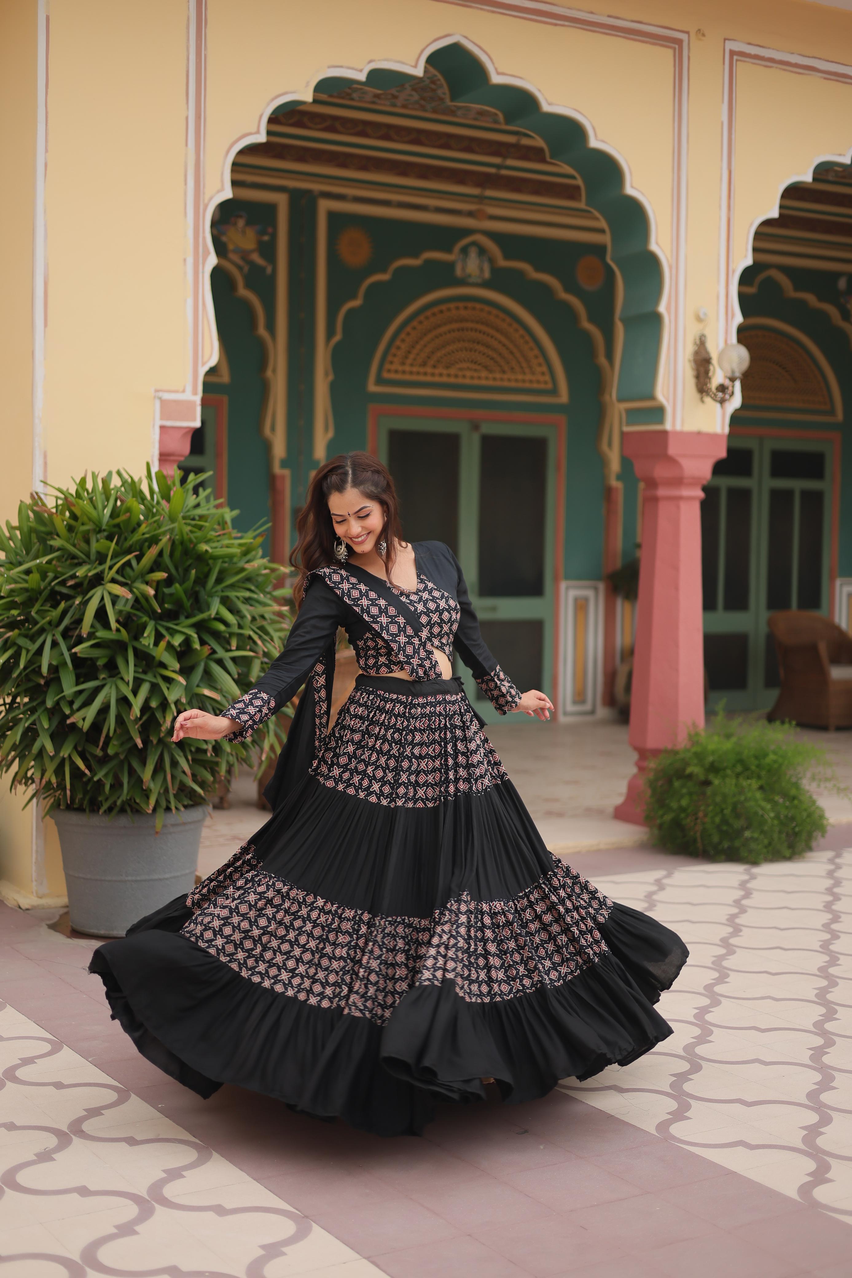 Black Color Premium Rayon Lehenga Choli Set