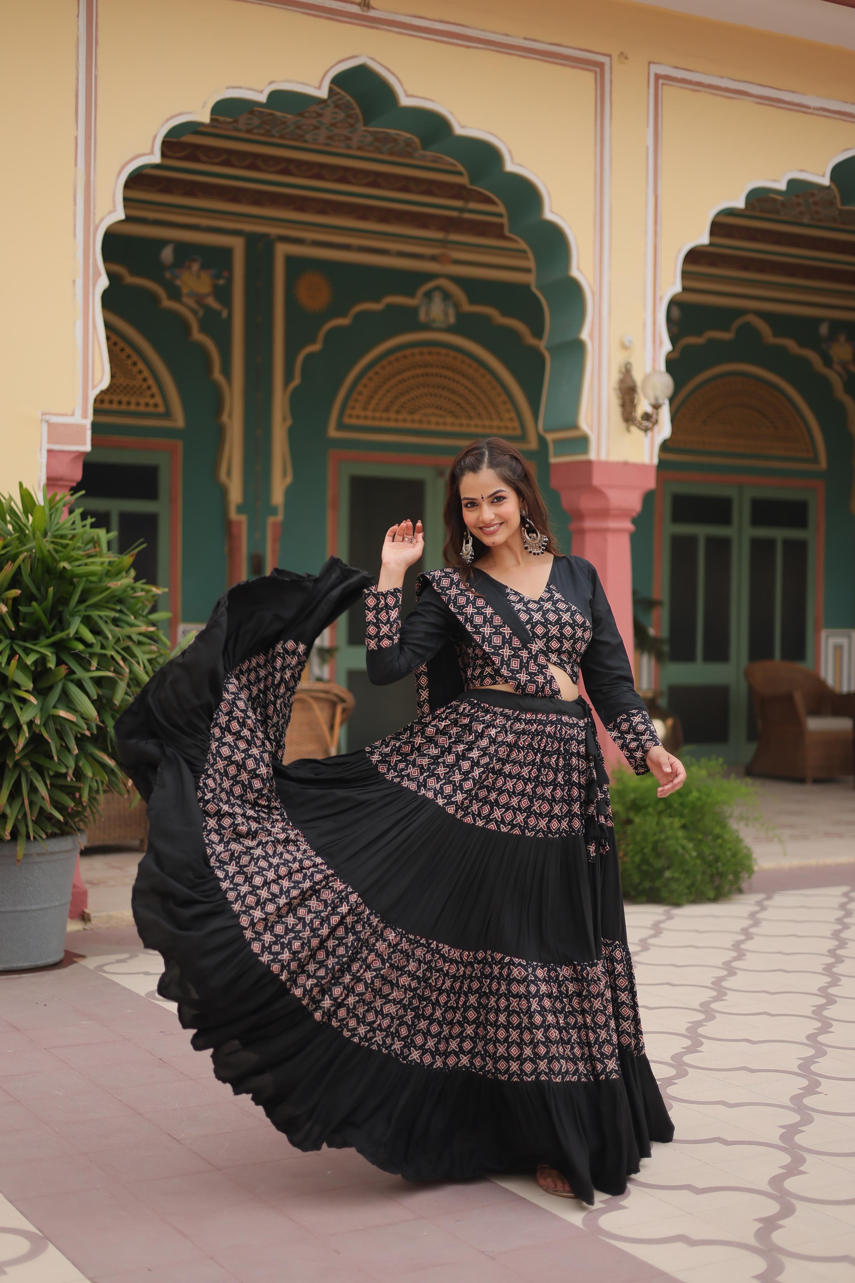 Black Color Premium Rayon Lehenga Choli Set