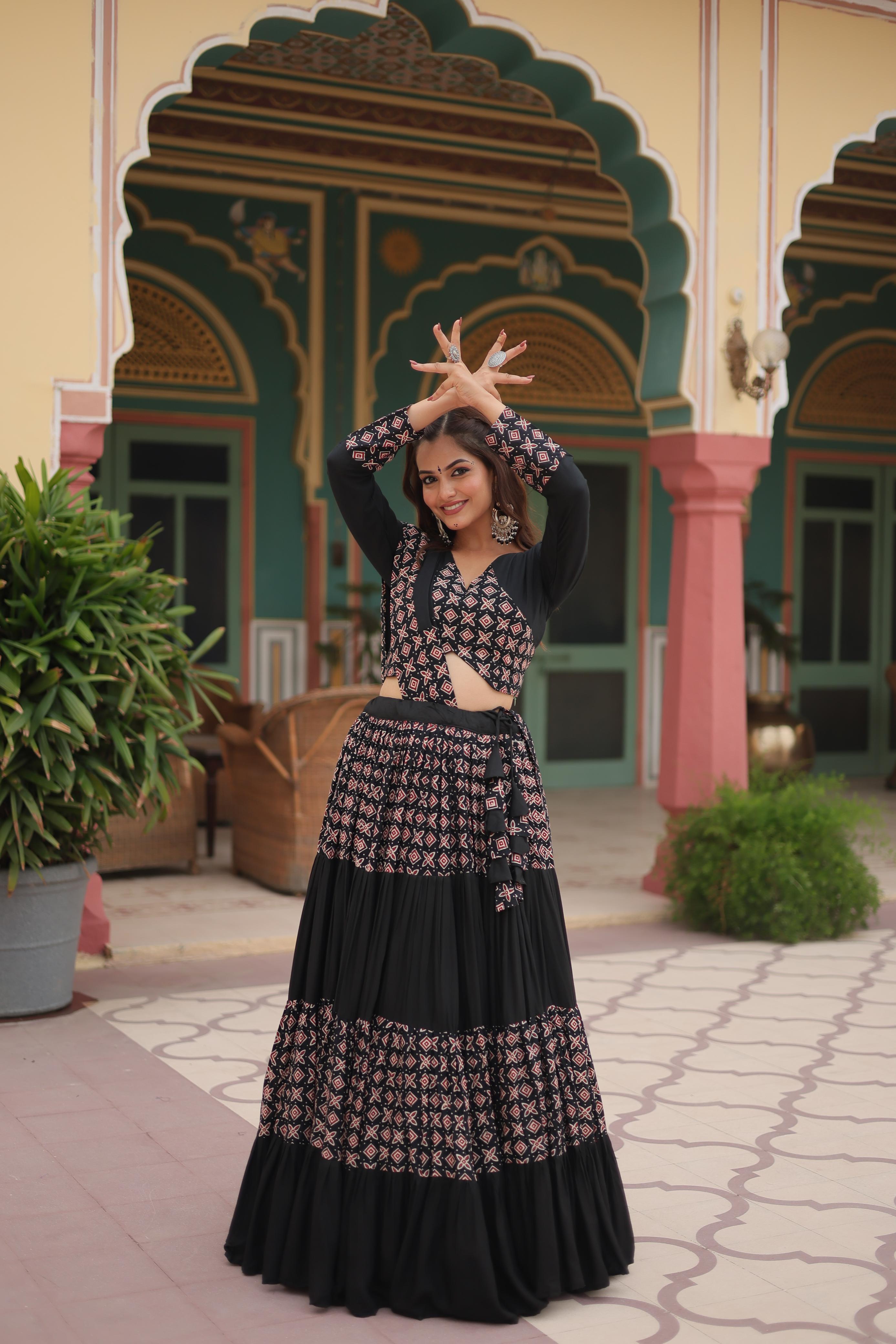 Black Color Premium Rayon Lehenga Choli Set