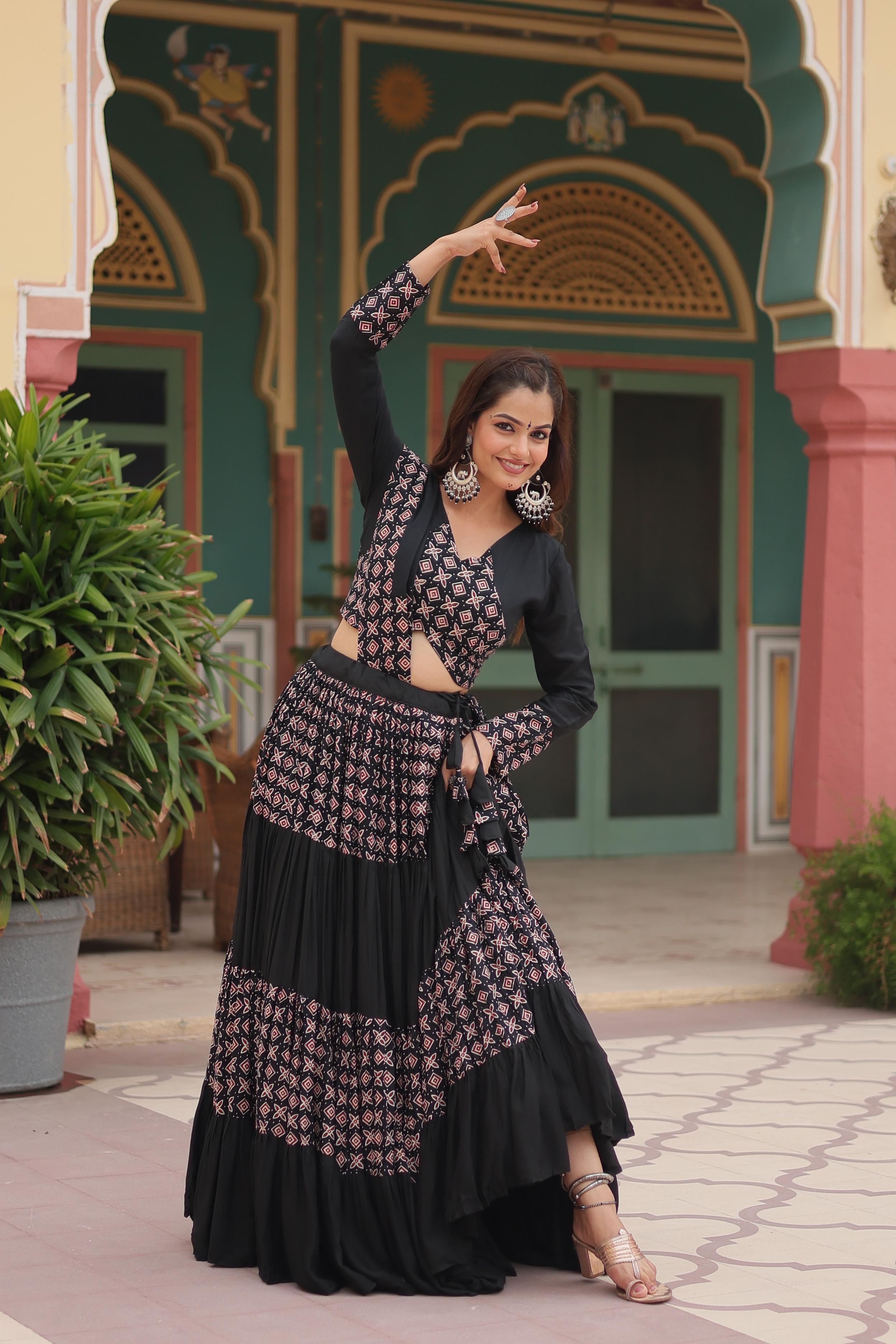 Black Color Premium Rayon Lehenga Choli Set