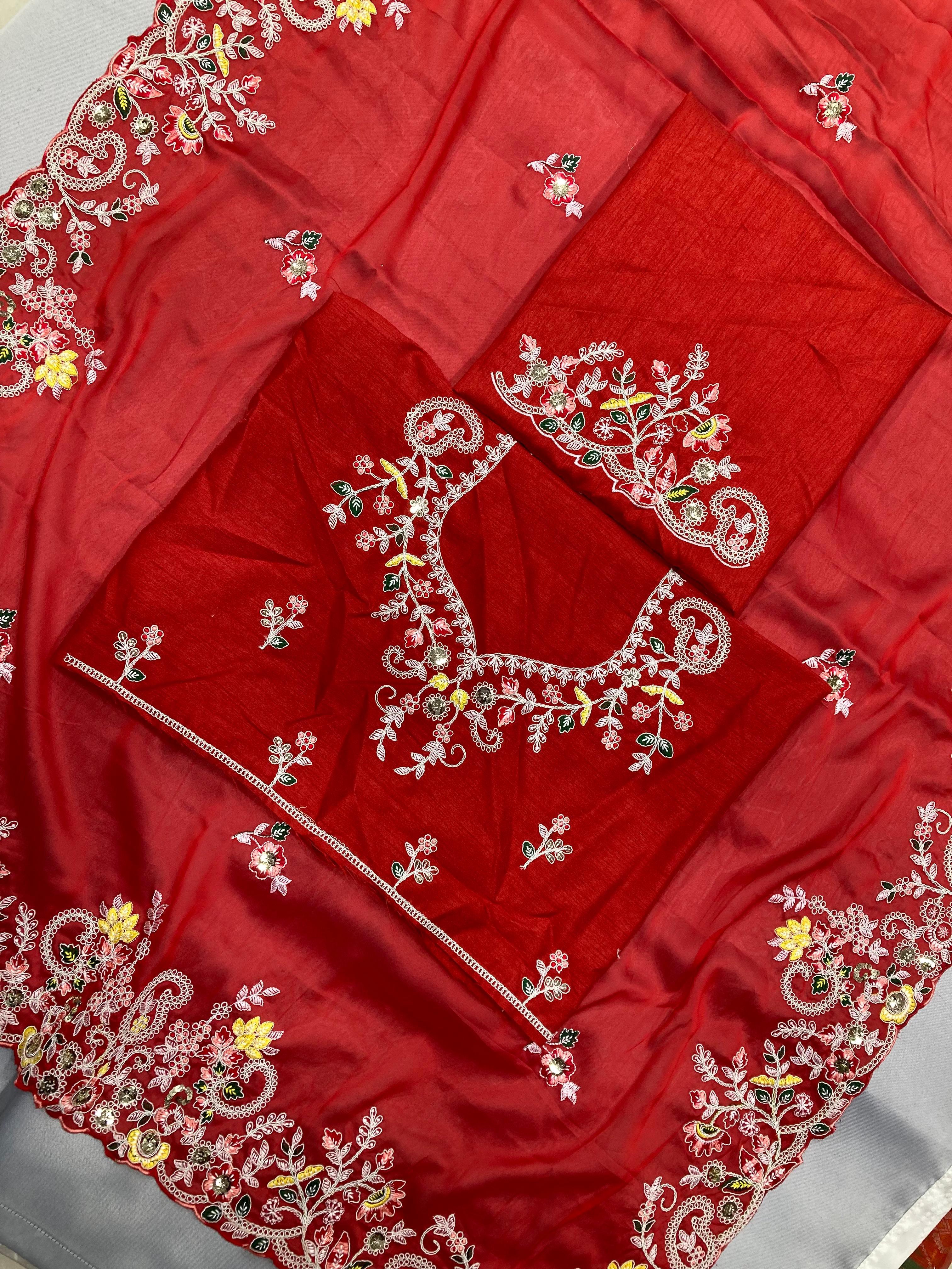 Soft Rangoli Silk Saree With C-Pallu With Multi Embroidery Work