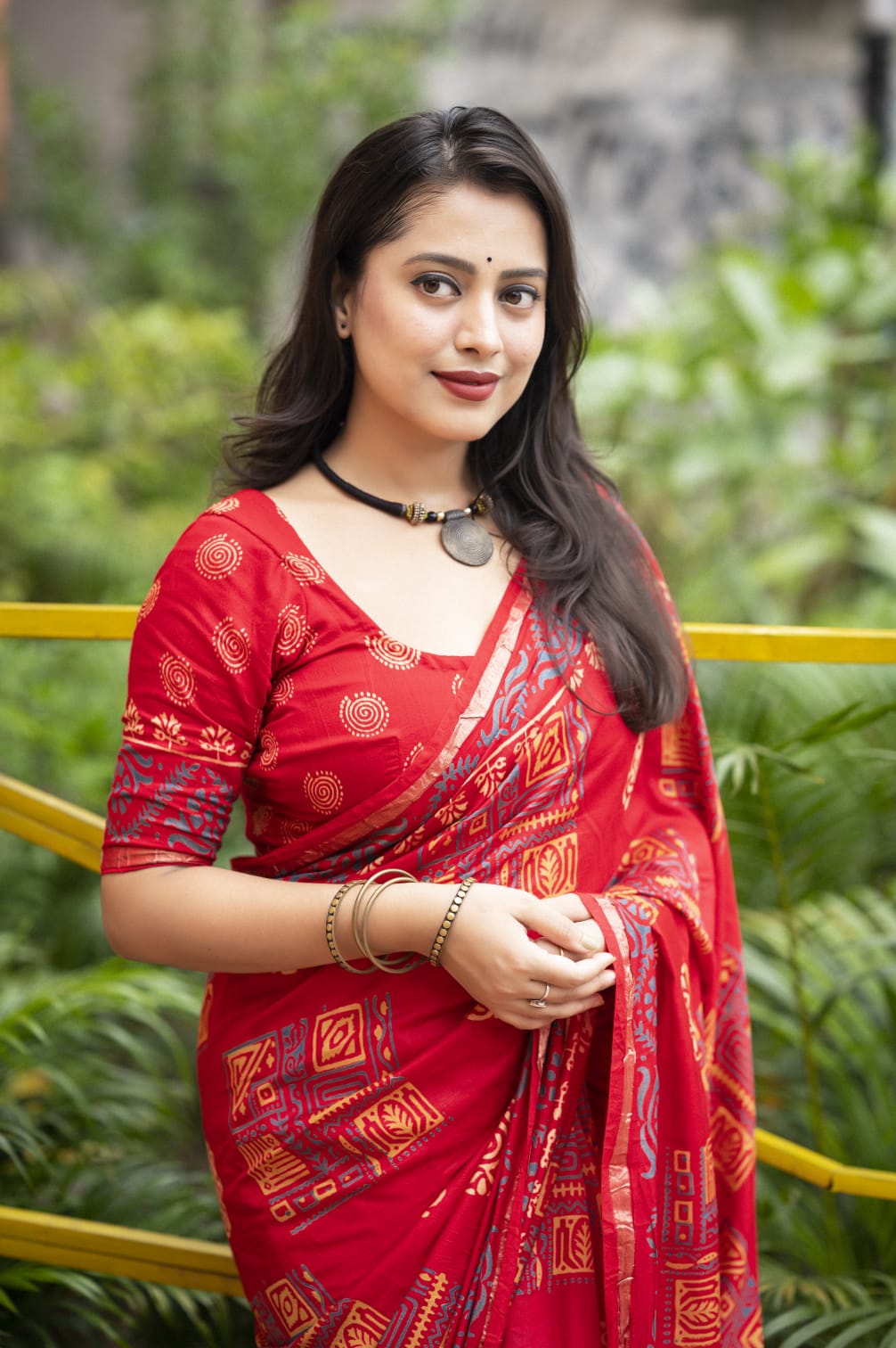 Ajrakh Hand Block Printed Pure Chanderi Cotton Saree With Zari Woven Pattu Border in Red Color