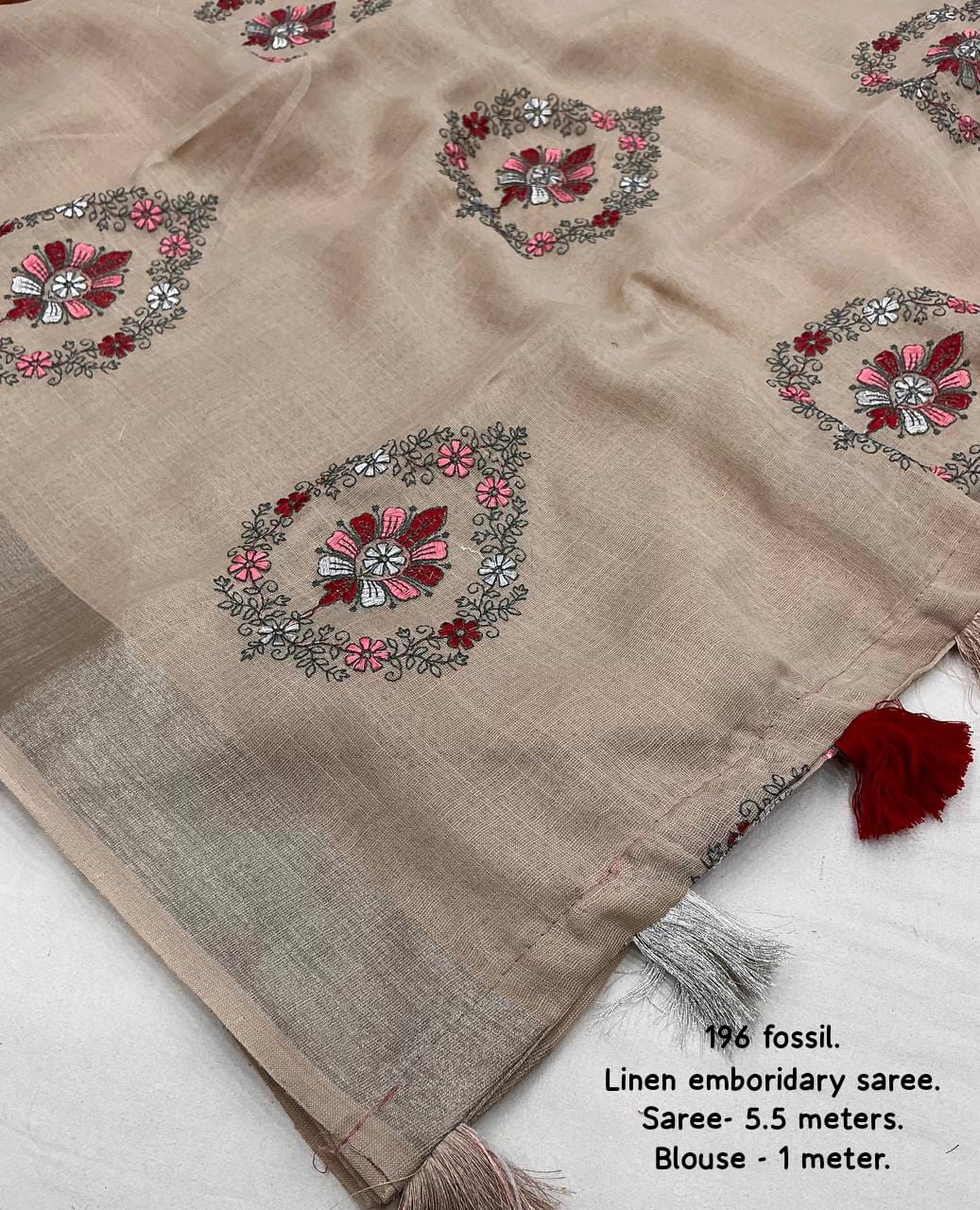 Fossil Color Soft Linen Saree With Silver Zari Woven Pattu Border