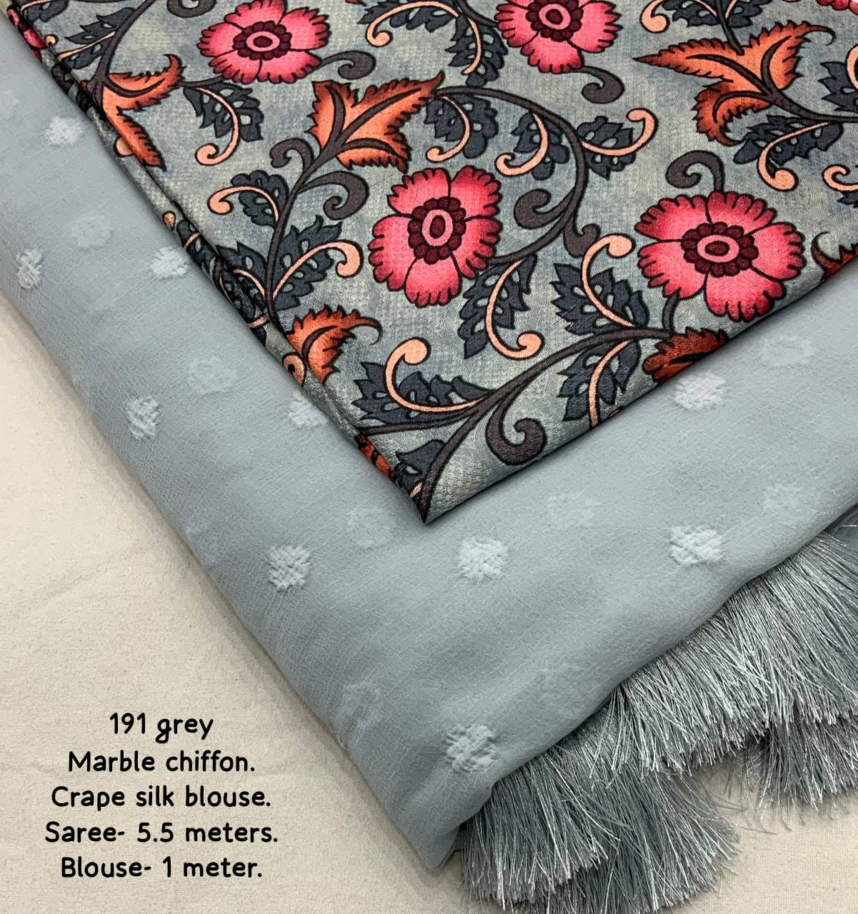 Grey Color Soft Marble Chiffon Saree With Self Woven Butti