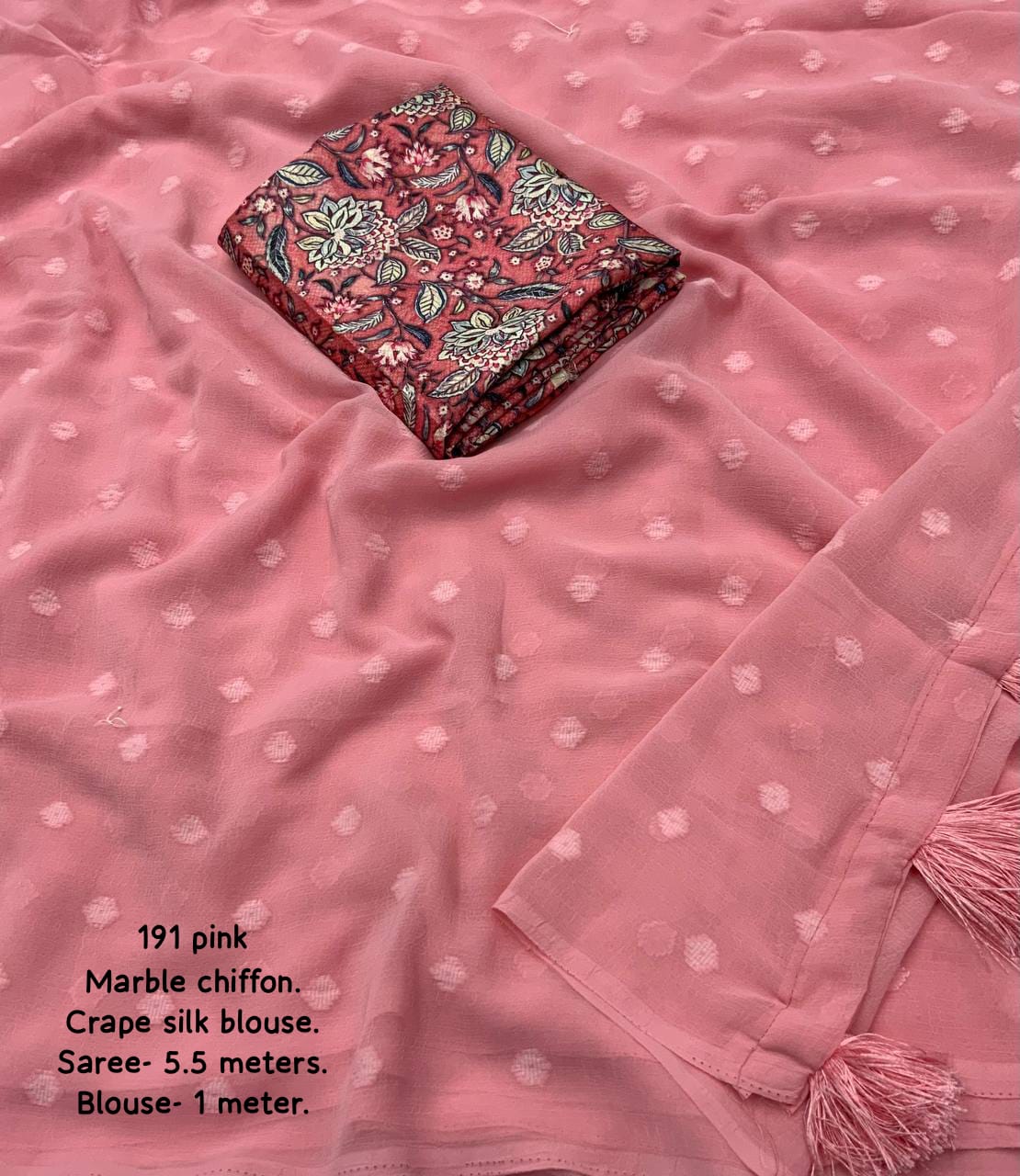 Pink Color Soft Marble Chiffon Saree With Self Woven Butti